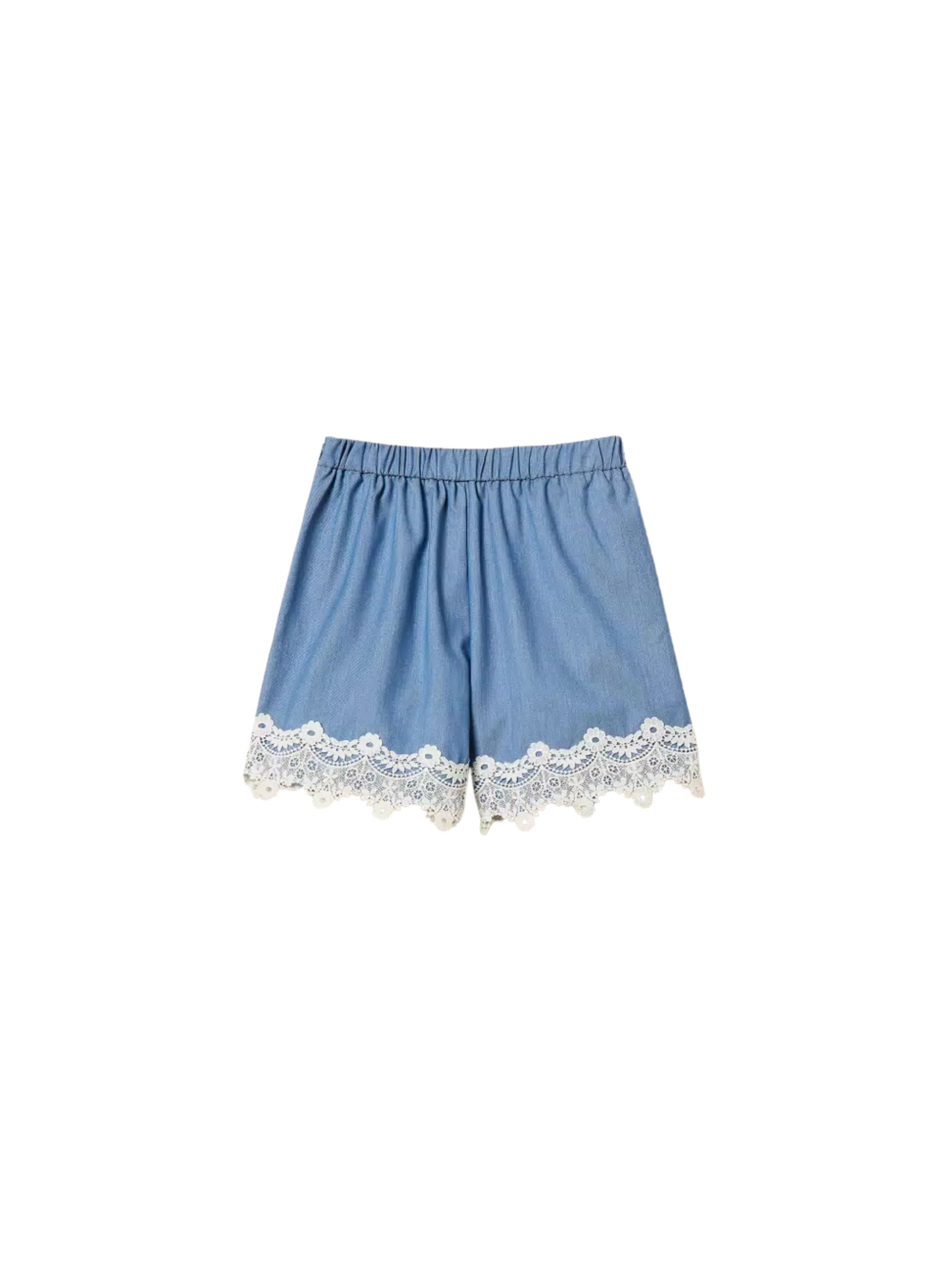 Shorts in fil-à-fil Twinset azzurro con pizzo a contrasto - Image 2