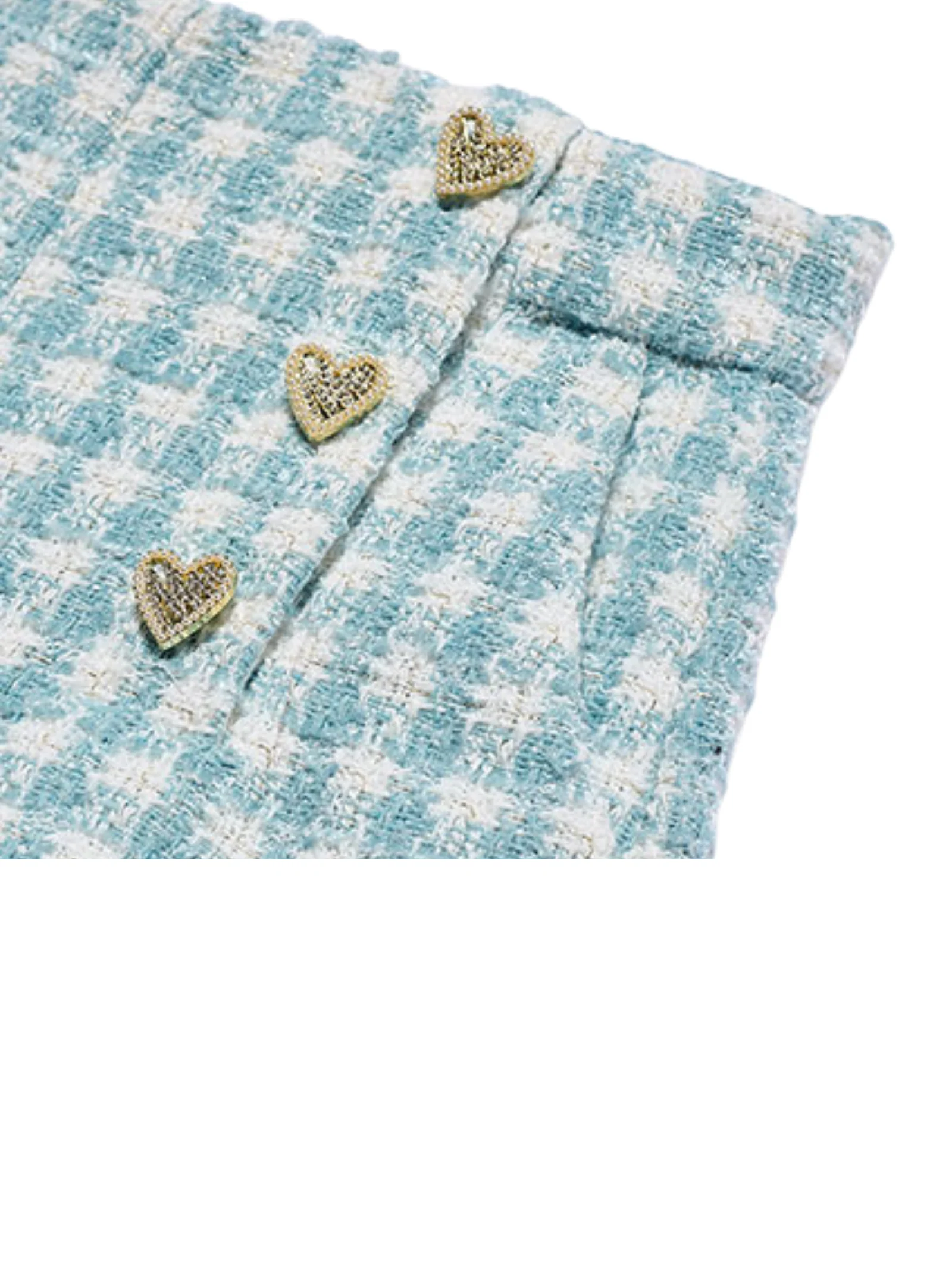 Shorts in tweed Abel & Lula azzurro con bottoni a cuore dorati - Image 3