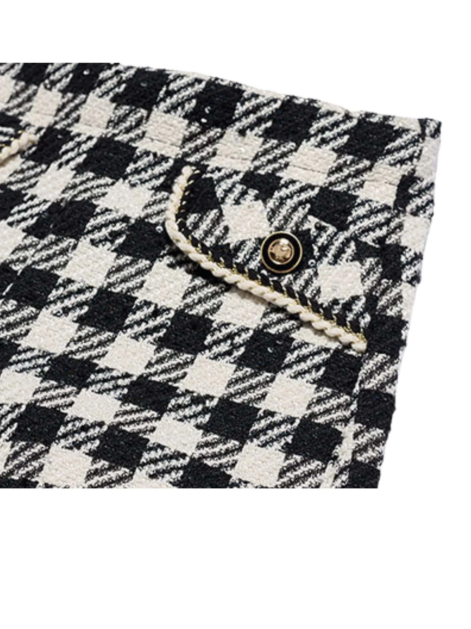 Shorts in tweed pied-de-poule Abel & Lula nero con frange - Image 3