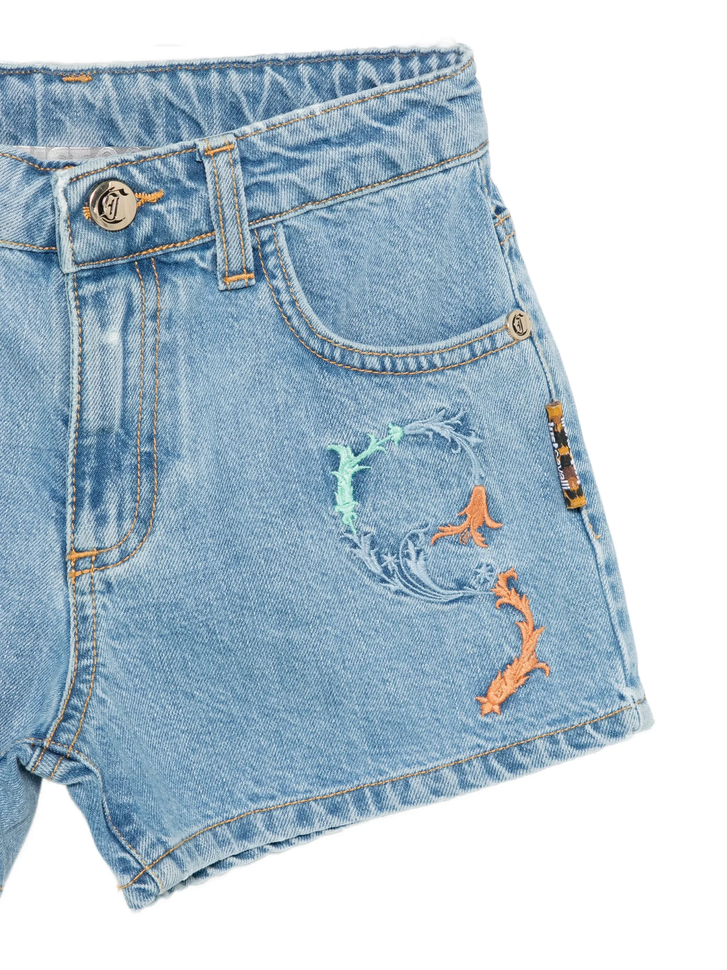 Shorts Just Cavalli in denim con ricami a contrasto - Image 3