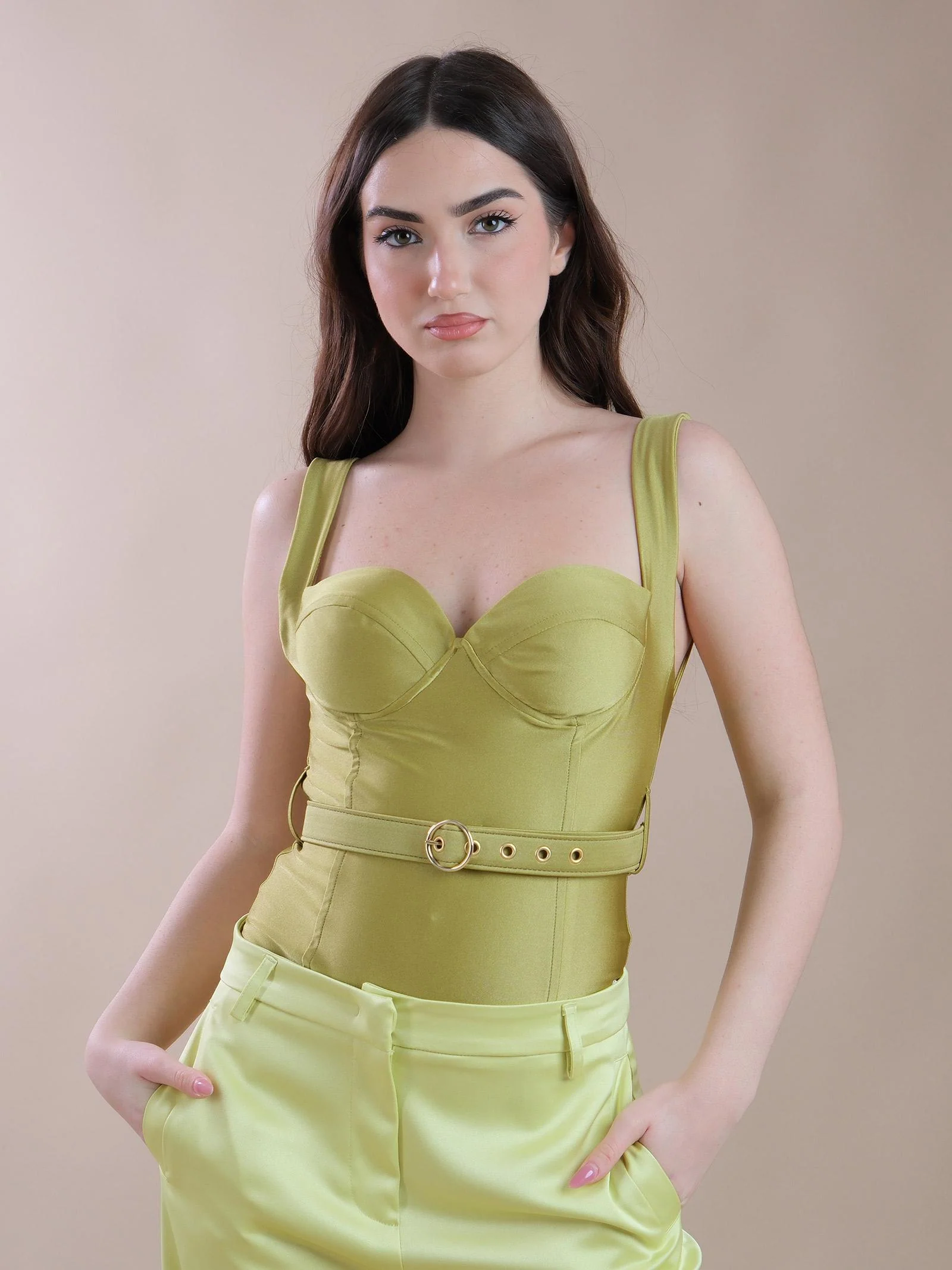 Body Anita Silence Limited verde oliva con cintura in coordinato