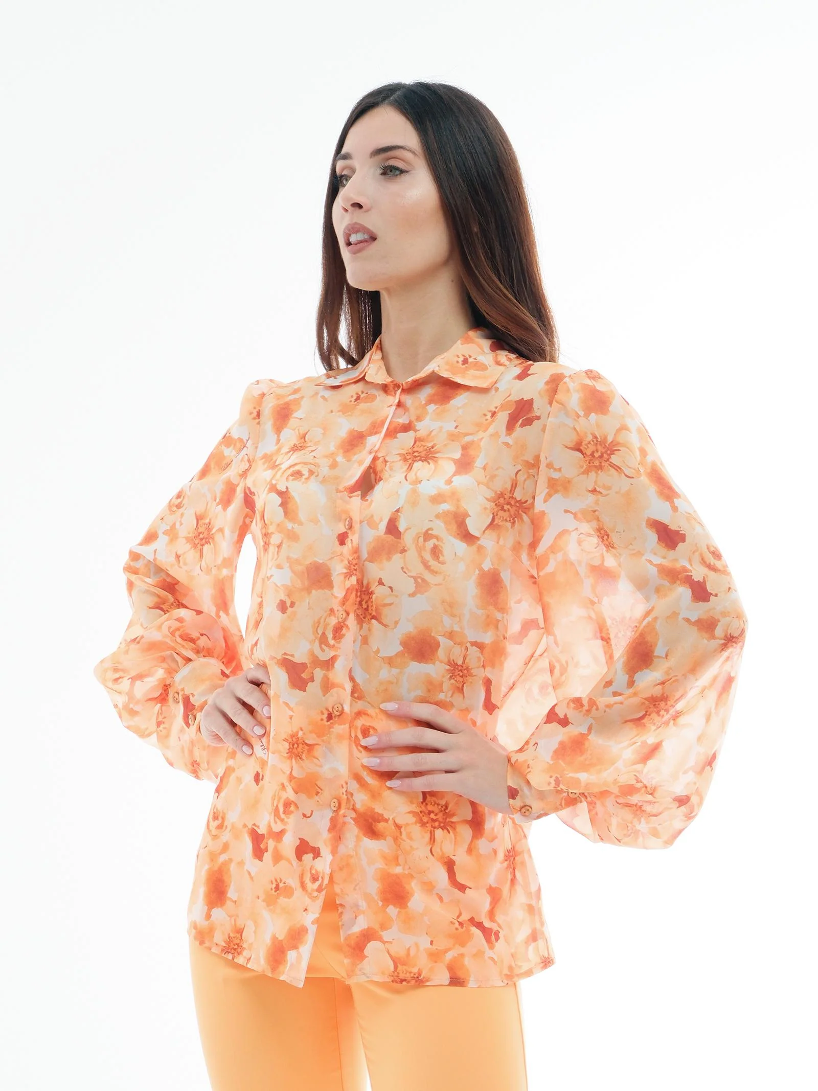 Camicia power Silence Limited trasparente con dettagli floreali arancioni - Image 2