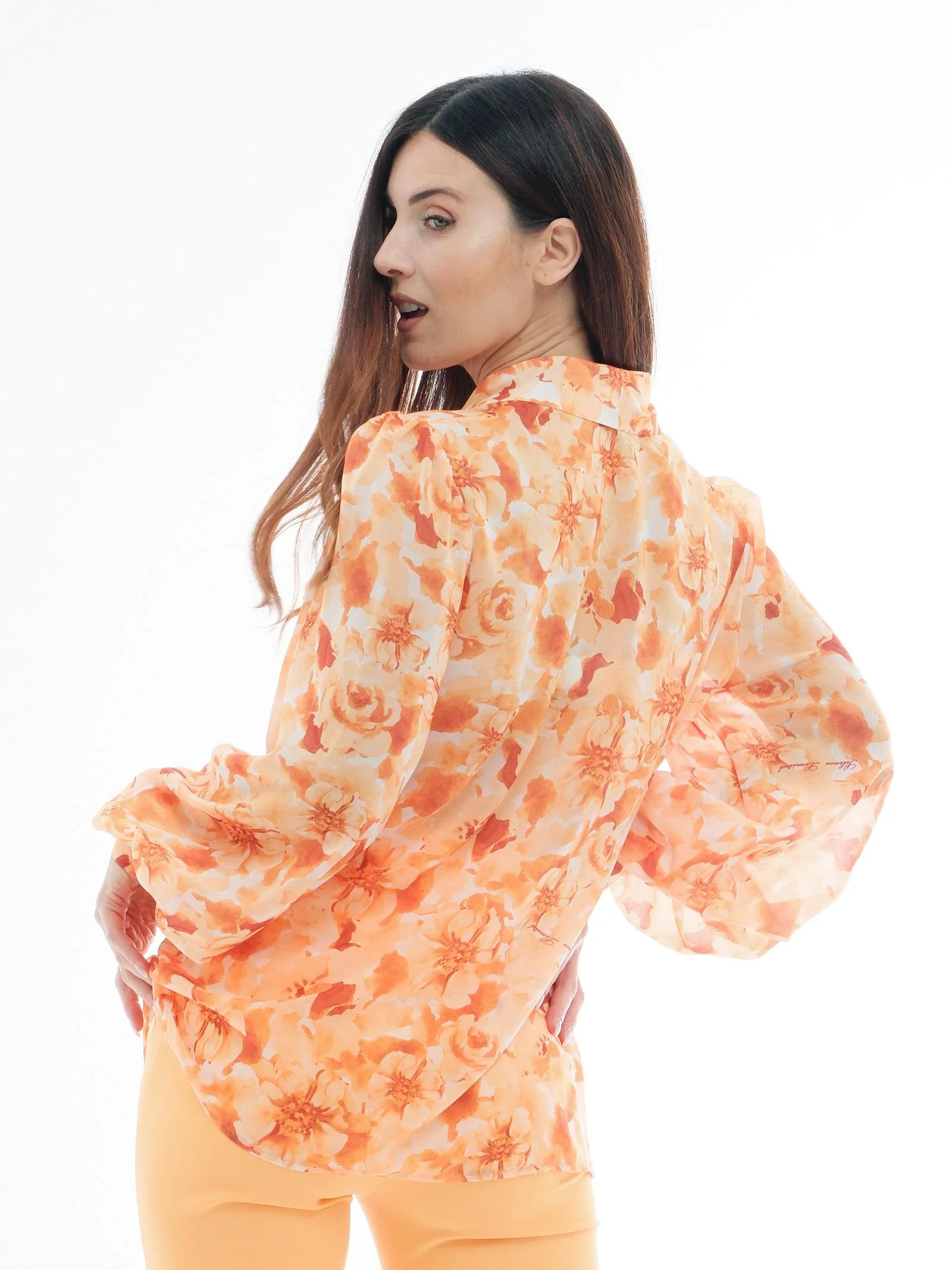 Camicia power Silence Limited trasparente con dettagli floreali arancioni - Image 3