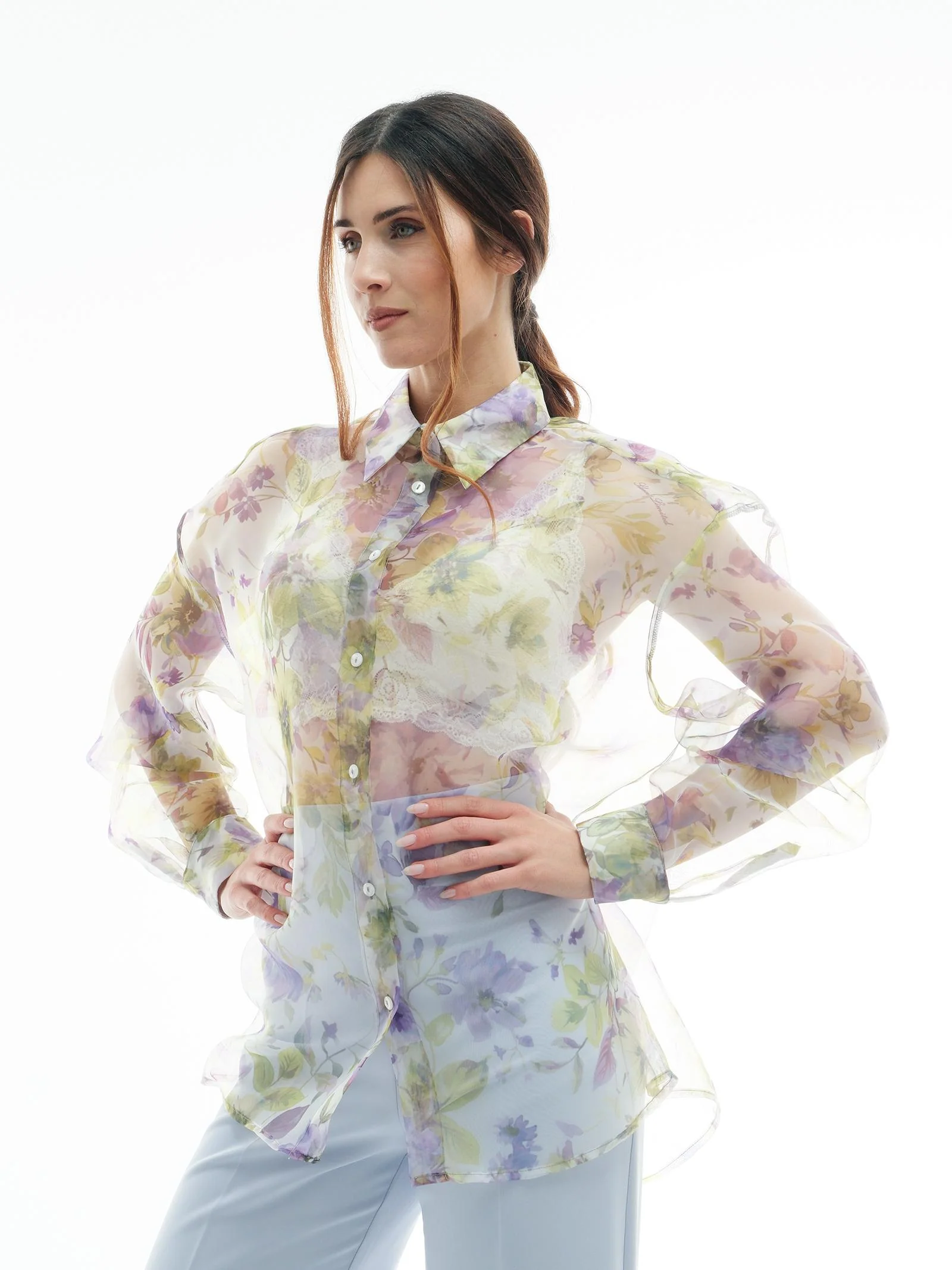 Camicia power Silence Limited trasparente con dettagli floreali viola - Image 2
