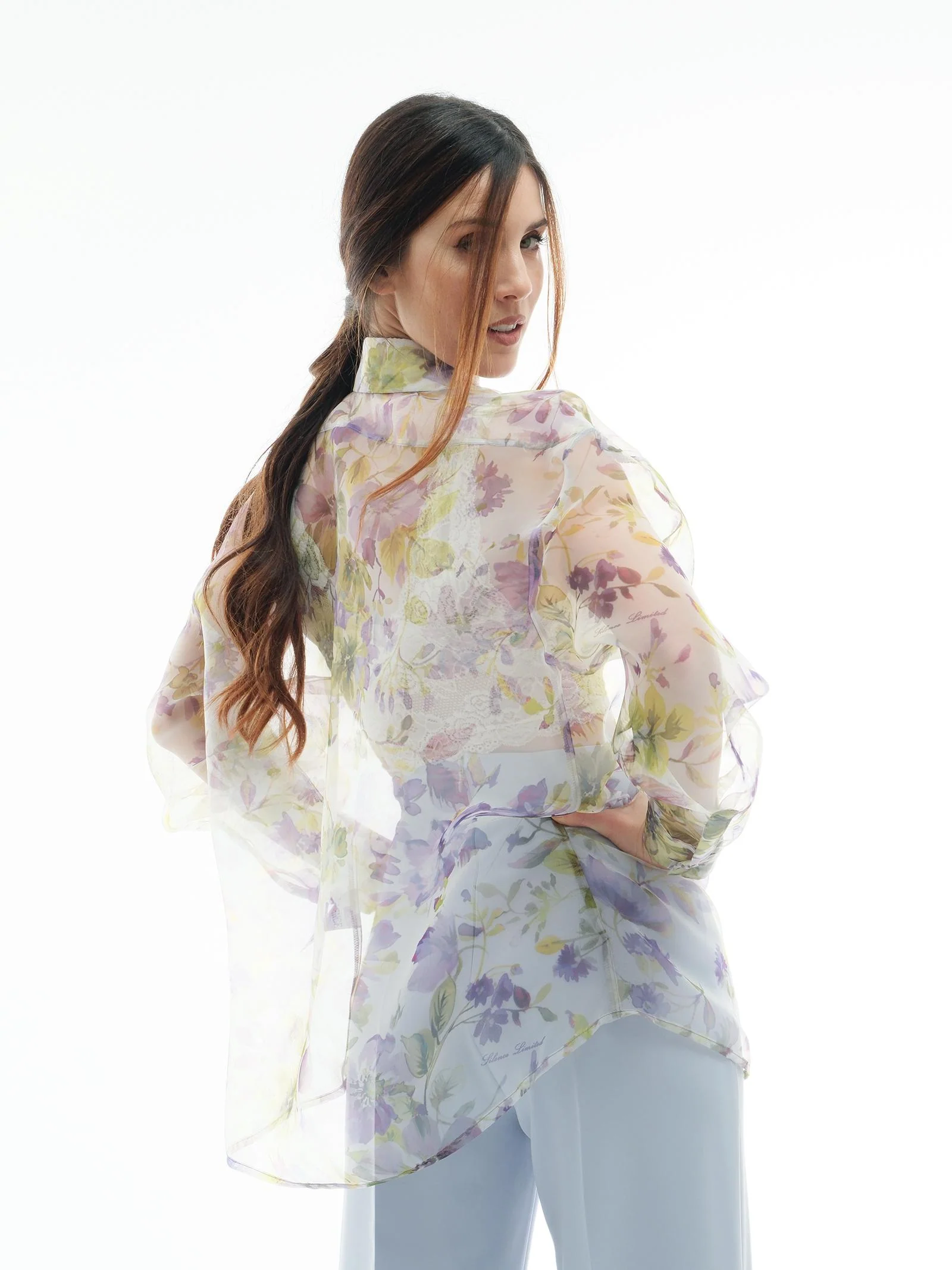 Camicia power Silence Limited trasparente con dettagli floreali viola - Image 3
