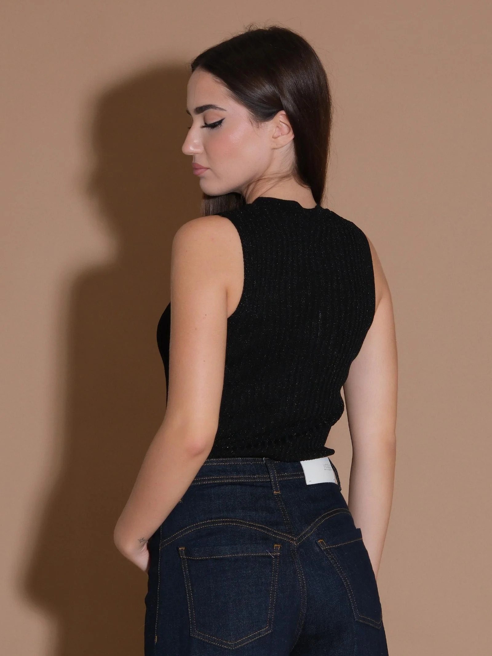 Canotta nera in maglia a costine con lurex - Image 3