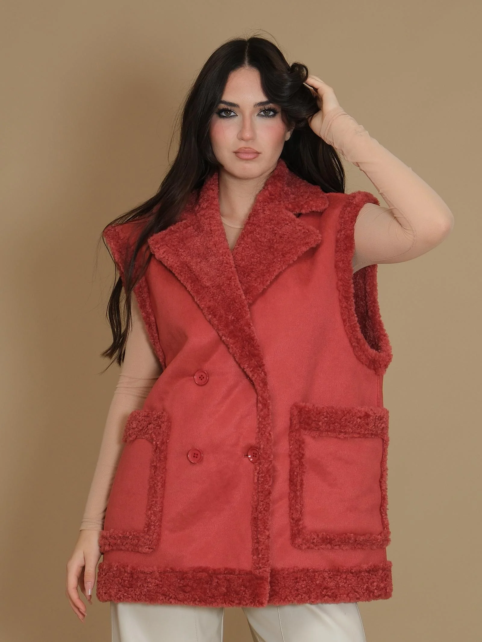 Cappotto montone smanicato Silence Limited Alaska bordeaux