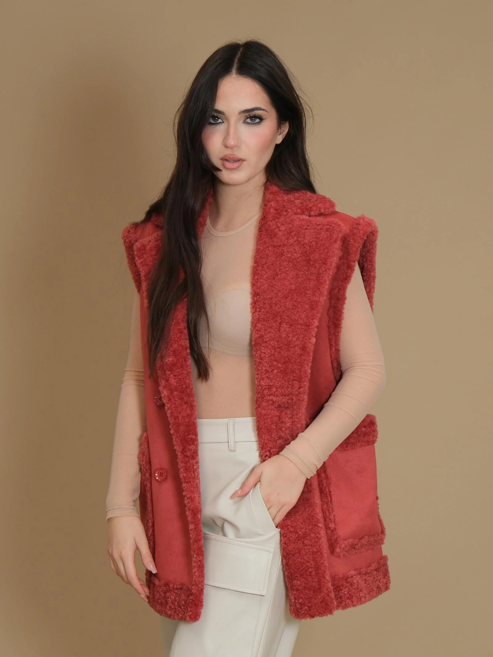Cappotto montone smanicato Silence Limited Alaska bordeaux - Image 2
