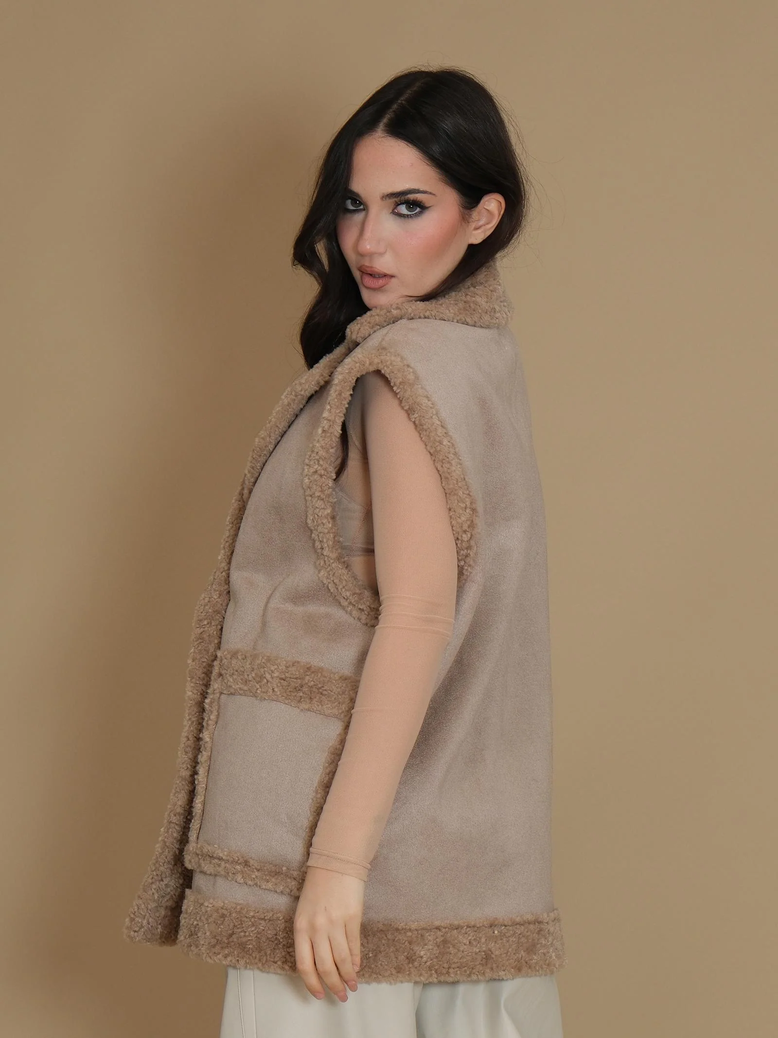 Cappotto montone smanicato Silence Limited Alaska cammello - Image 3