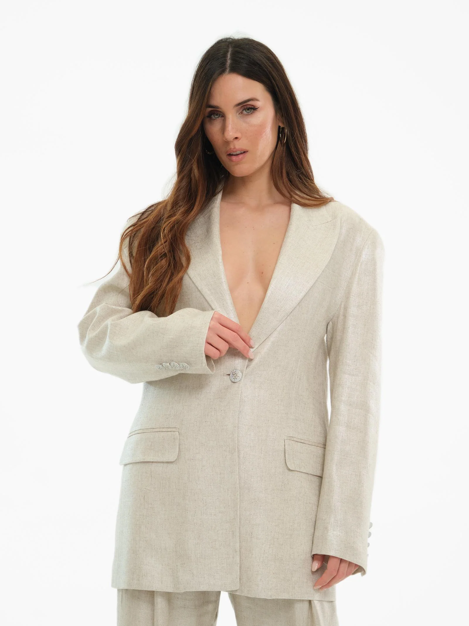 Giacca "over linum" Silence Limited sabbia con filo lurex