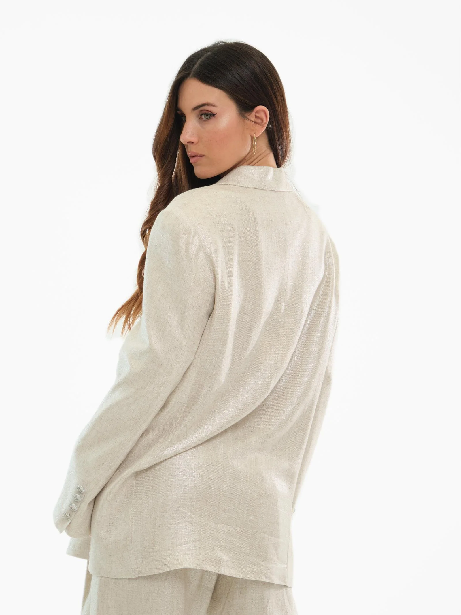 Giacca "over linum" Silence Limited sabbia con filo lurex - Image 3