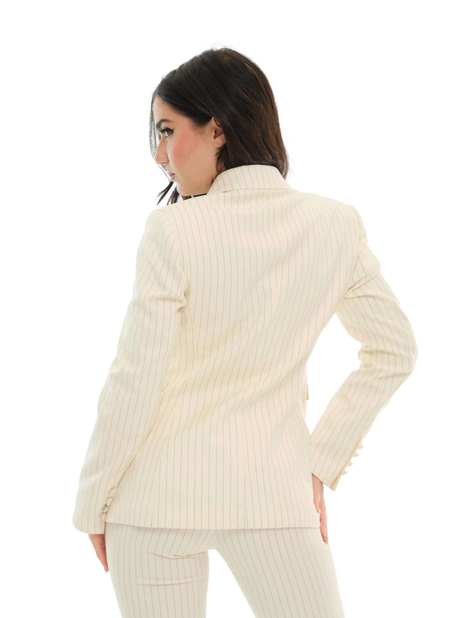 Giacca "stripe" monopetto Silence Limited avorio con righe gessate - Image 3