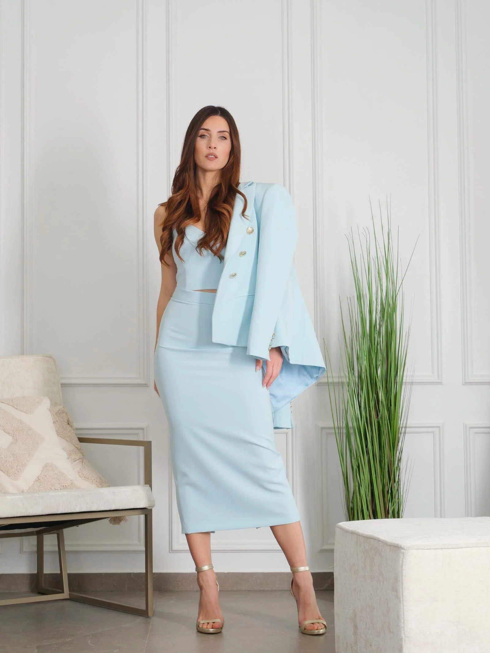 Gonna lunga a vita alta Silence Limited azzurra - Image 4