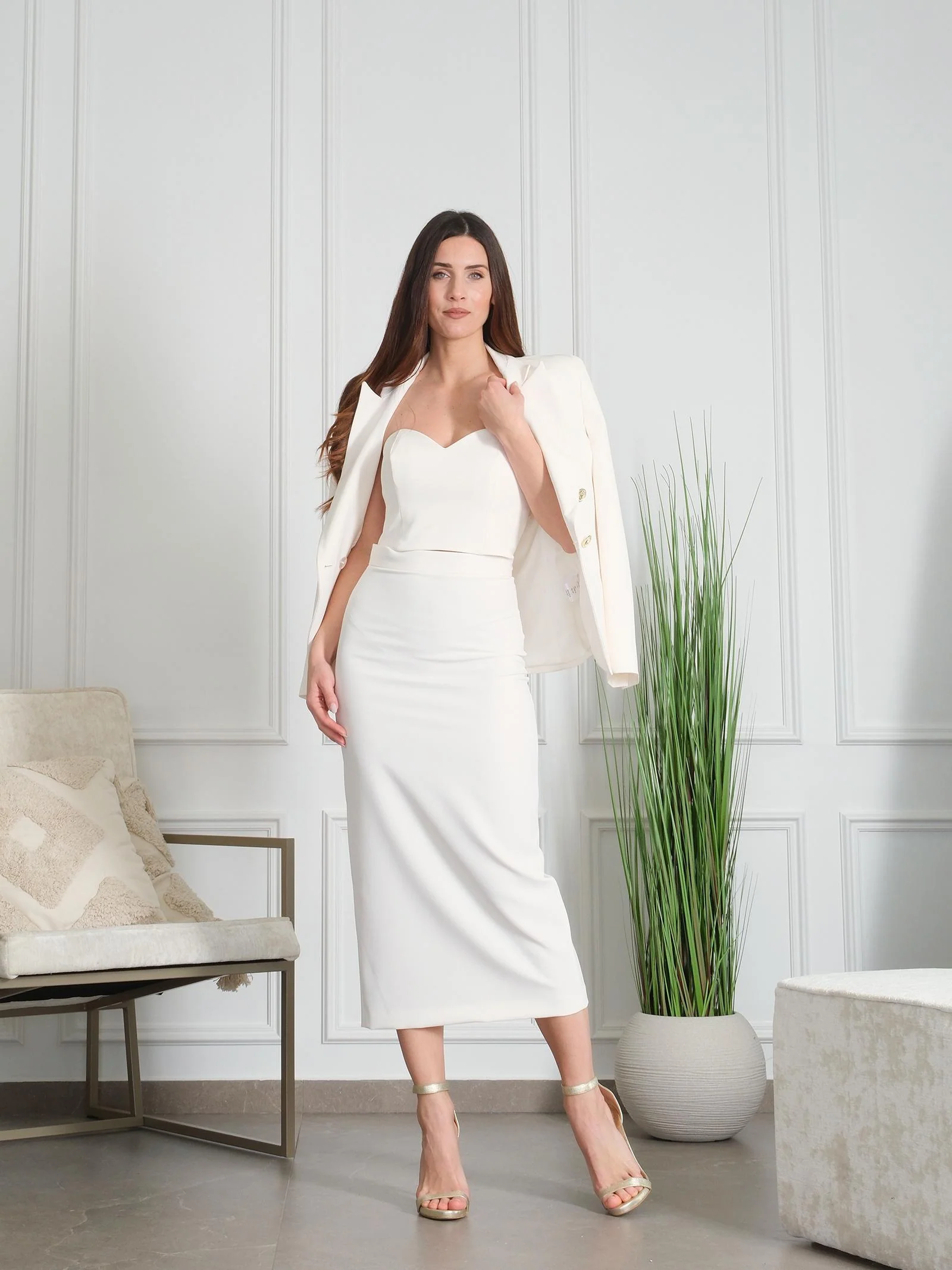 Gonna lunga a vita alta Silence Limited bianco latte - Image 4