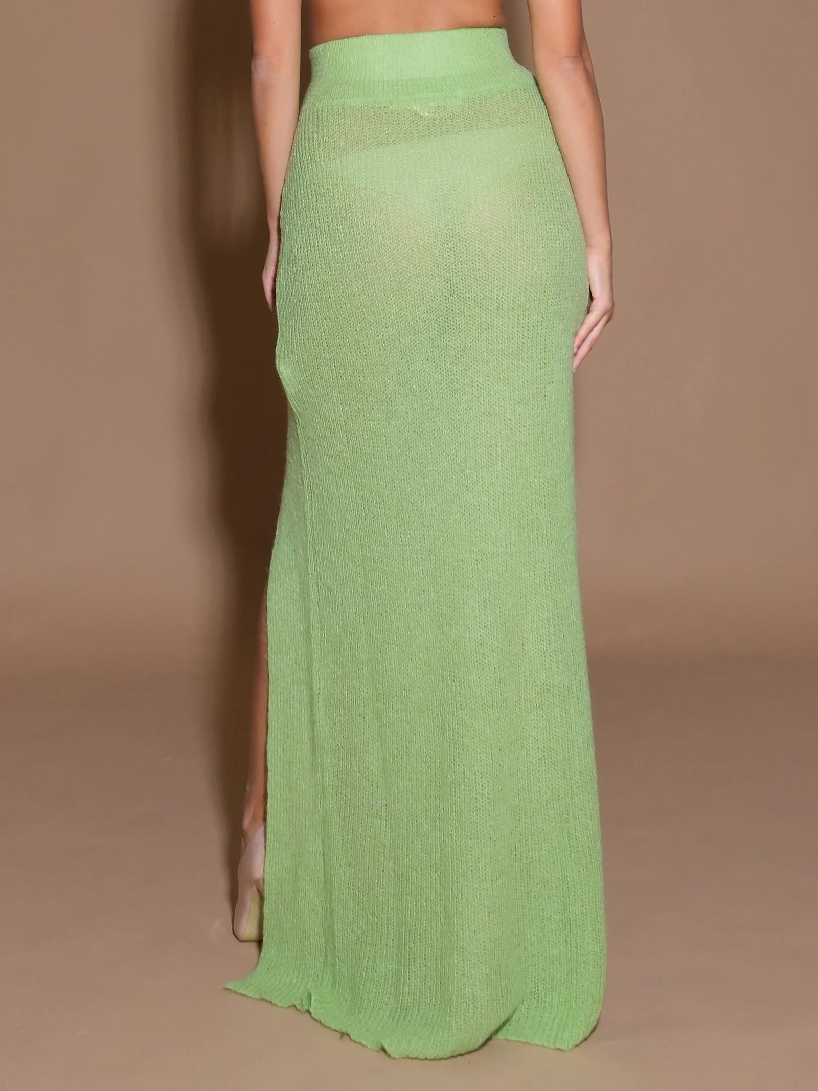 Gonna verde mela in misto lana mohair con spacco - Image 3