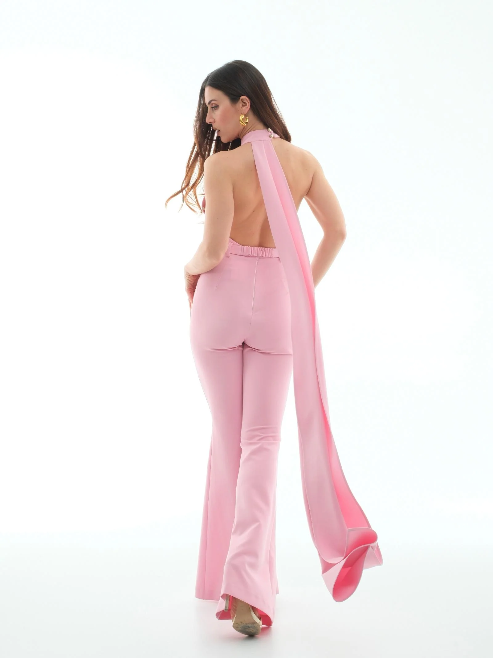 Jumpsuit Silence Limited rosa con cintura oro ad anello - Image 3