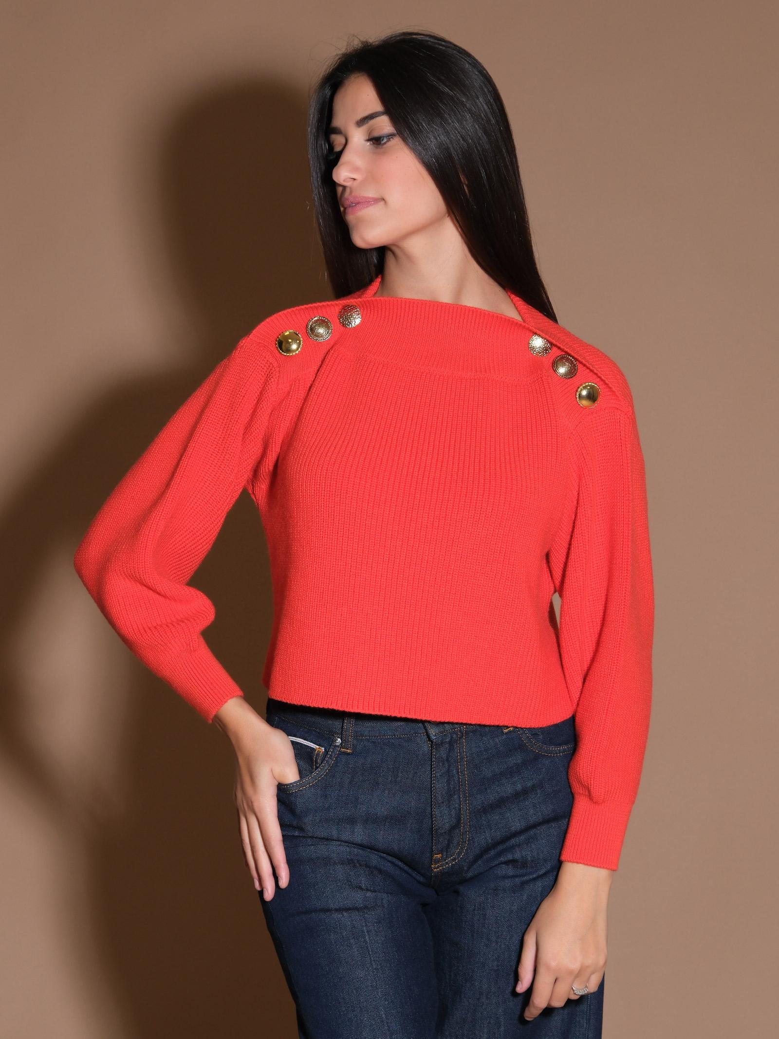 Maglione aragosta crop con bottoni gioiello oro