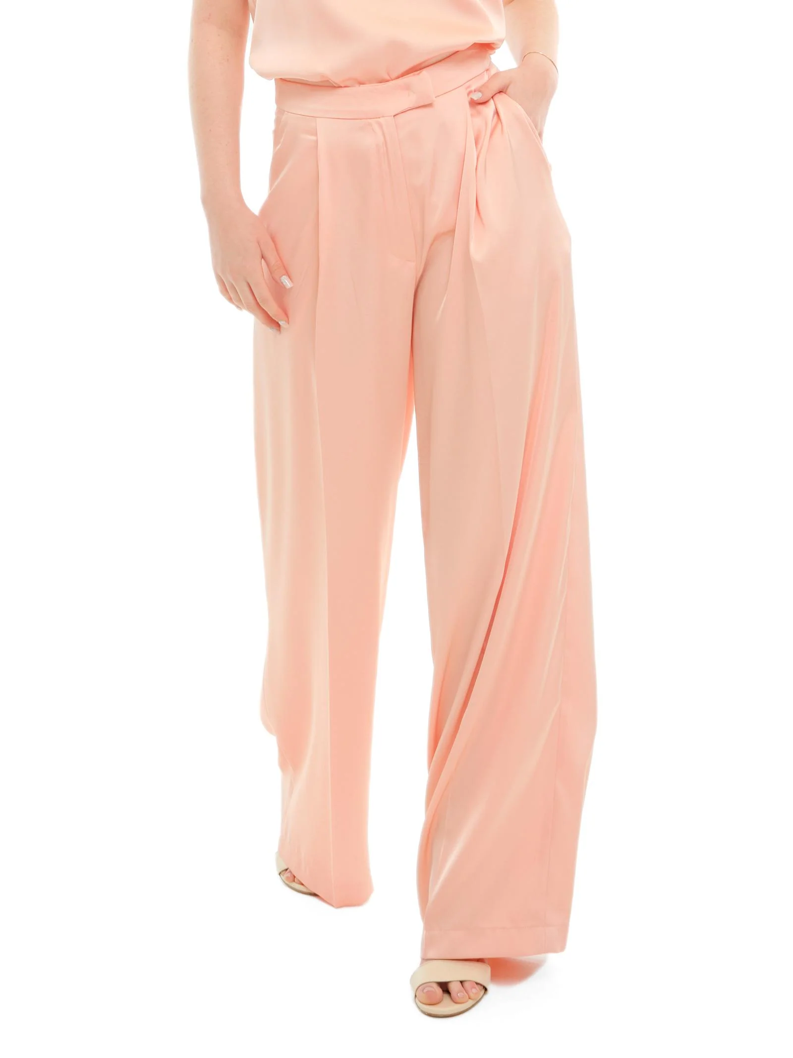 Pantalone a palazzo Silence Limited rosa pesc satinato