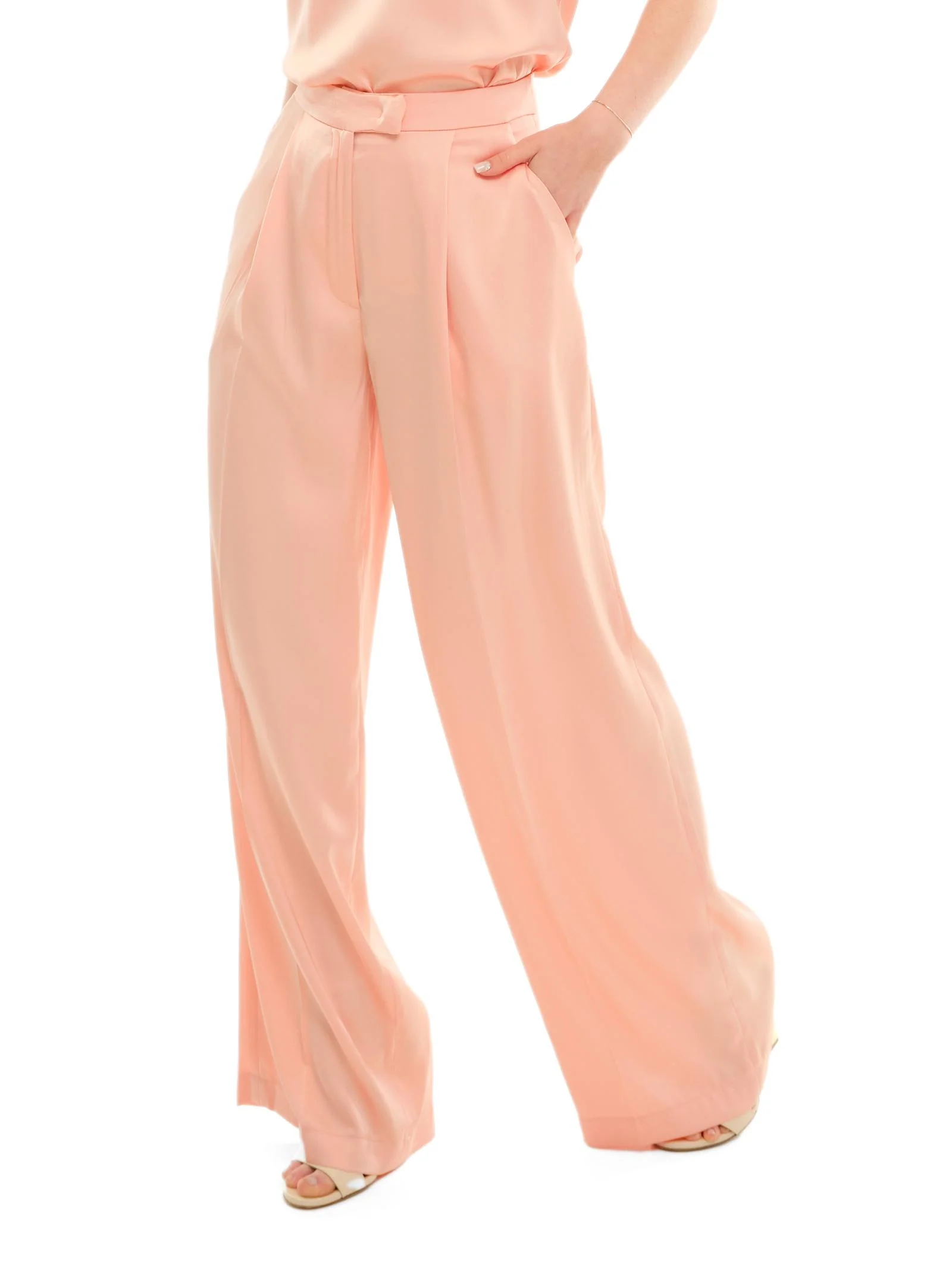 Pantalone a palazzo Silence Limited rosa pesc satinato - Image 2