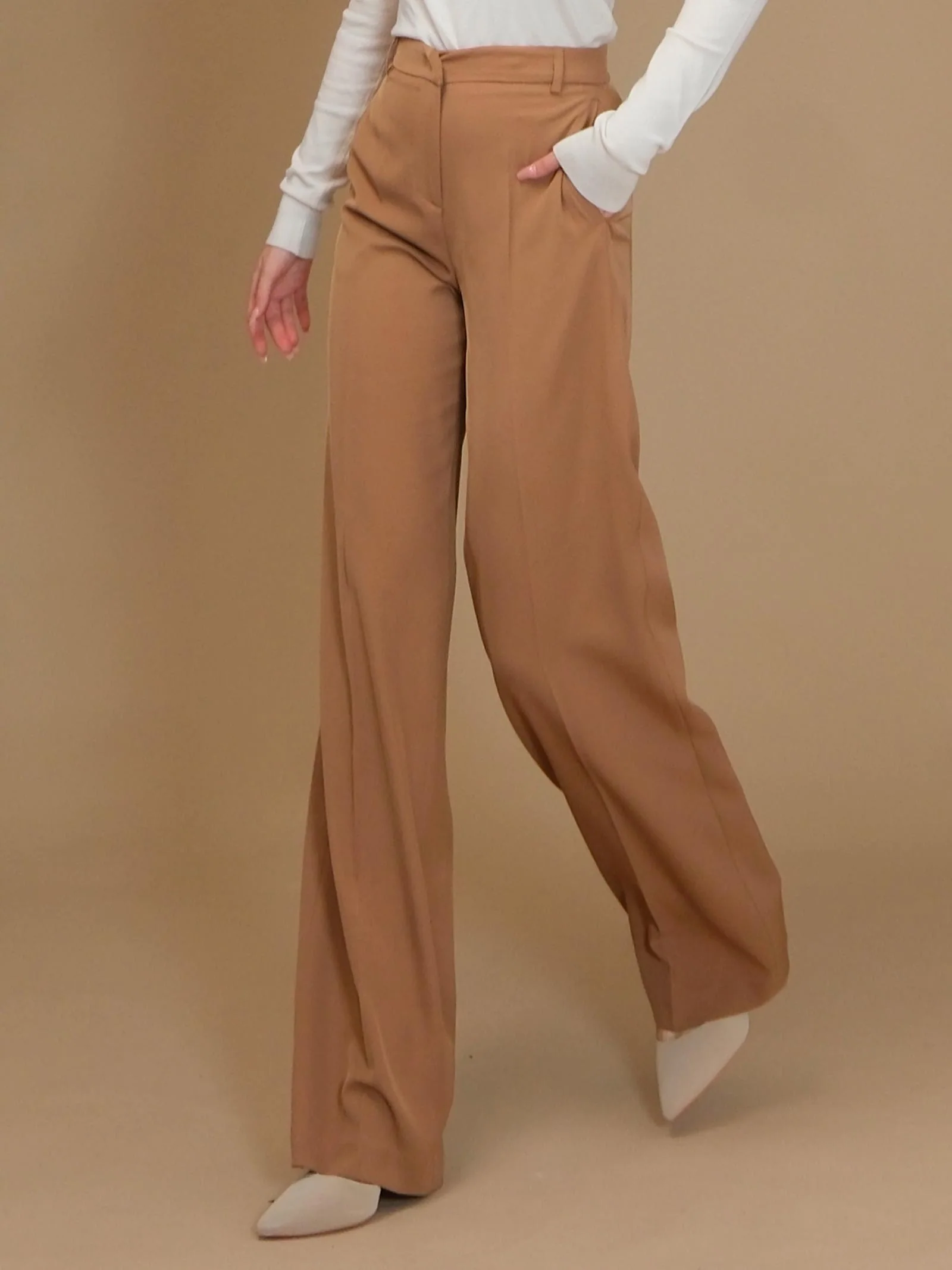 Pantalone "agata" Silence Limited cammello a palazzo - Image 2