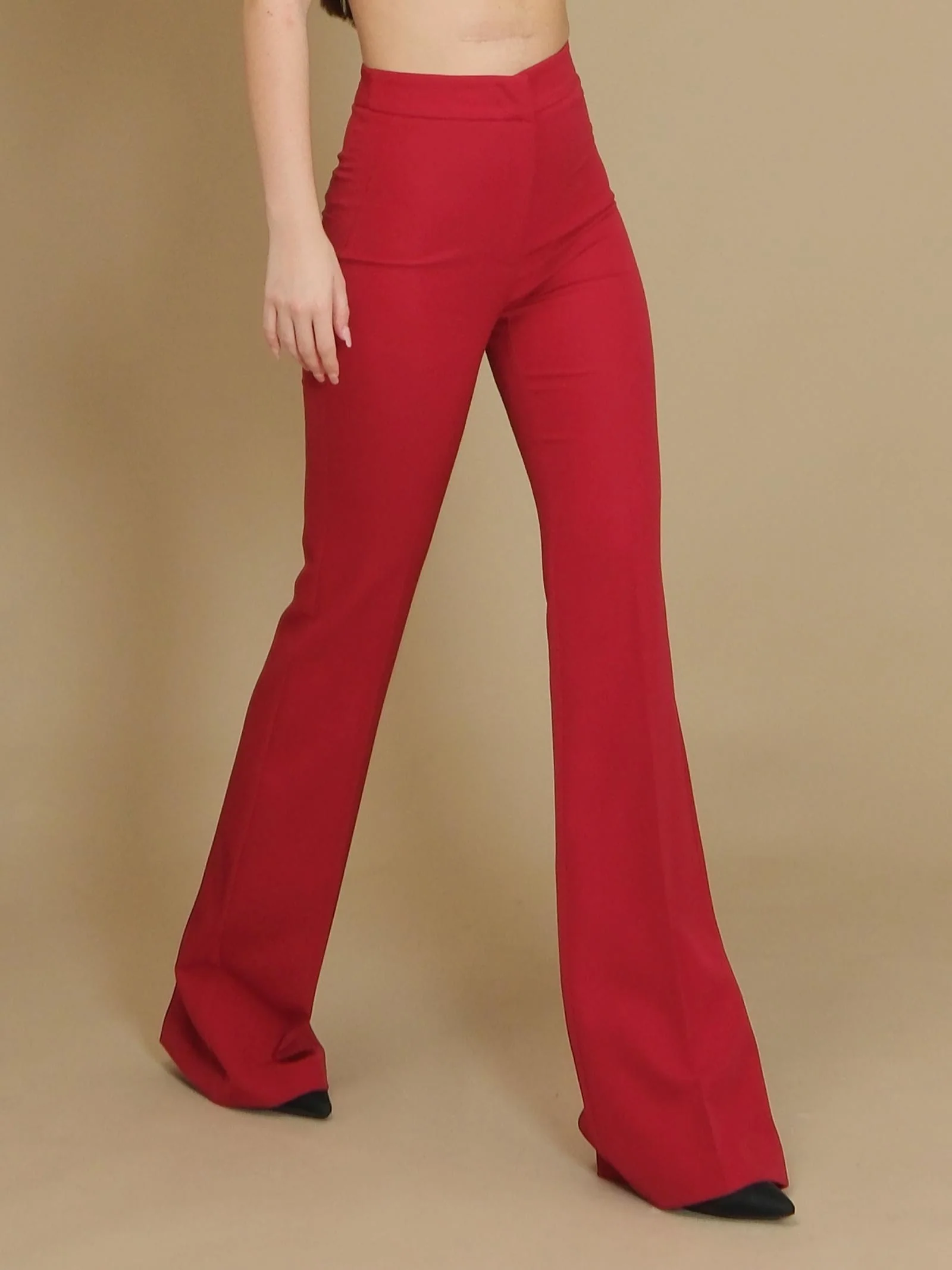Pantalone flare Silence Limited vita alta mezza zampa bordeaux - Image 2