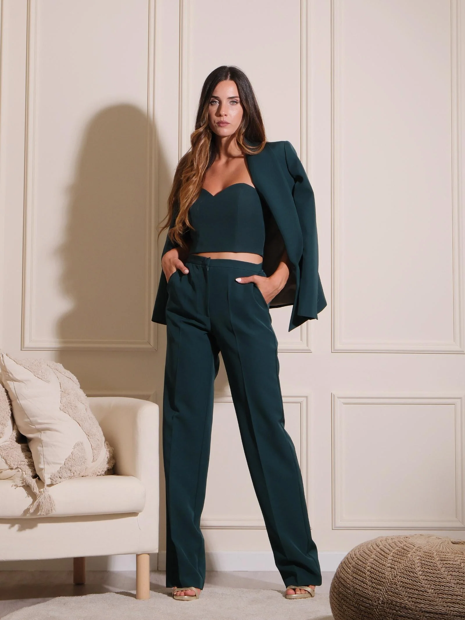 Pantaloni Silence Limited a palazzo basic bosco - Image 4