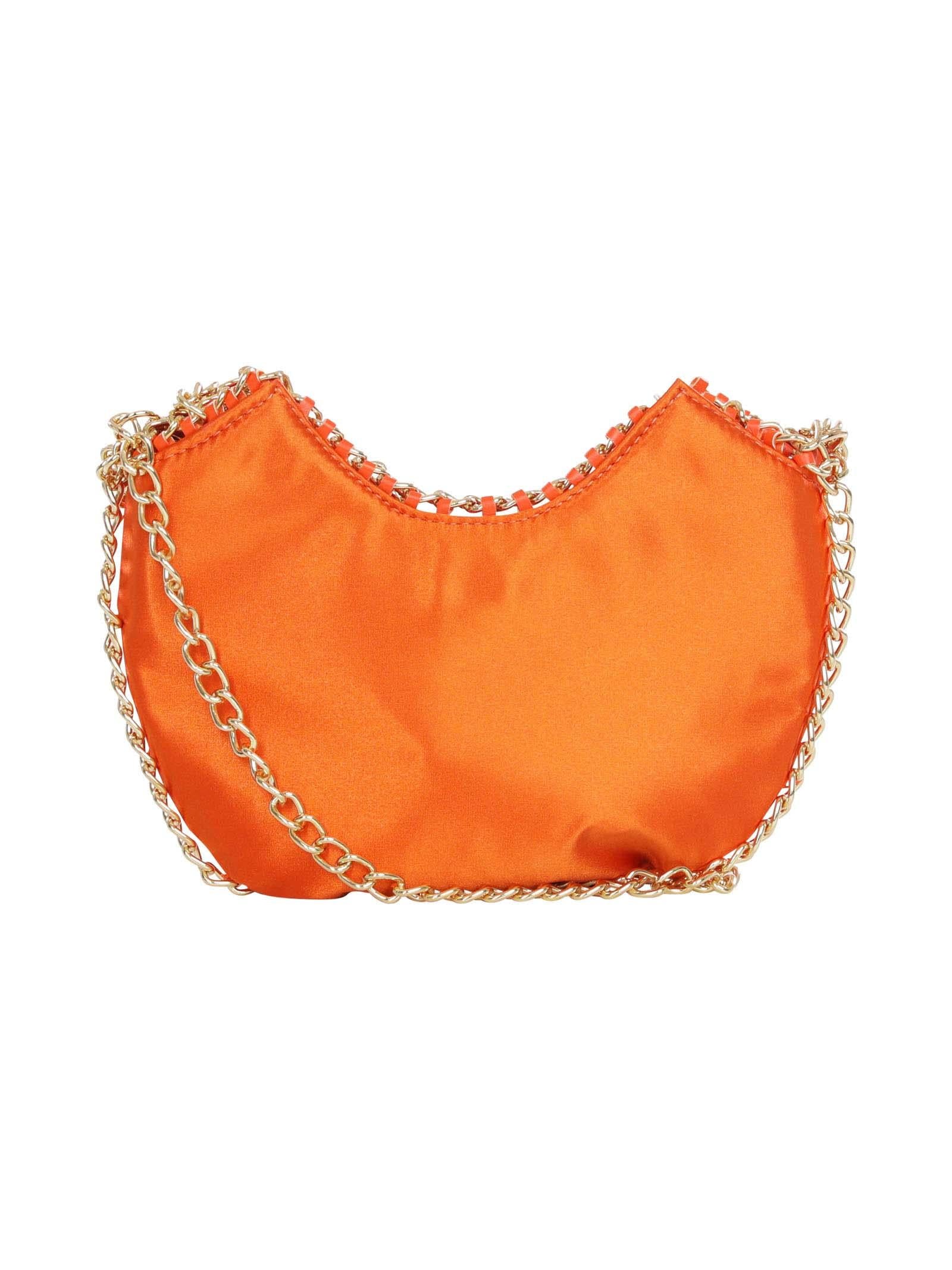 Pochette arancione in raso con manici a catena - Image 2