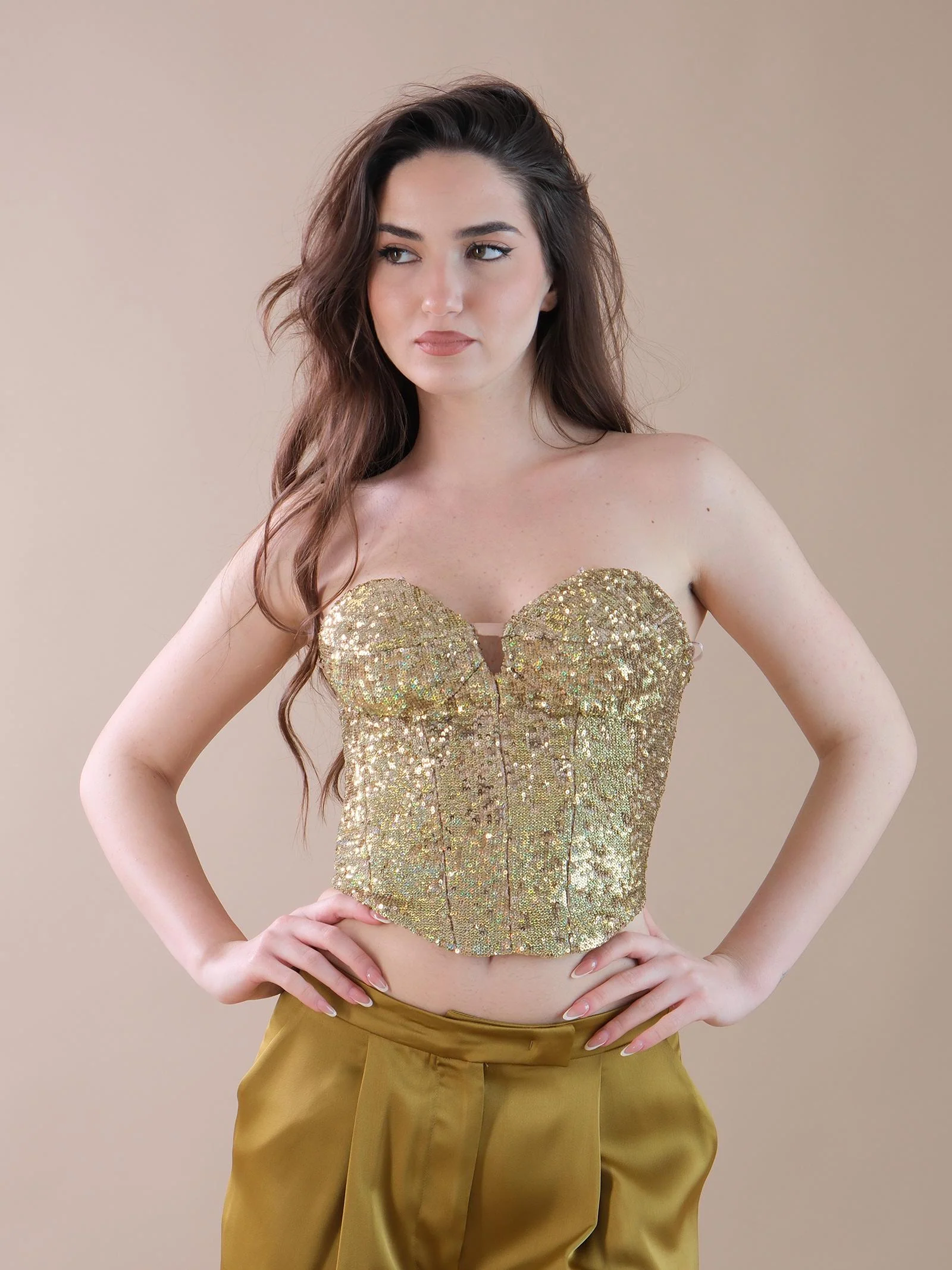 Top bustier Silence Limited oro ricoperto di pailettes