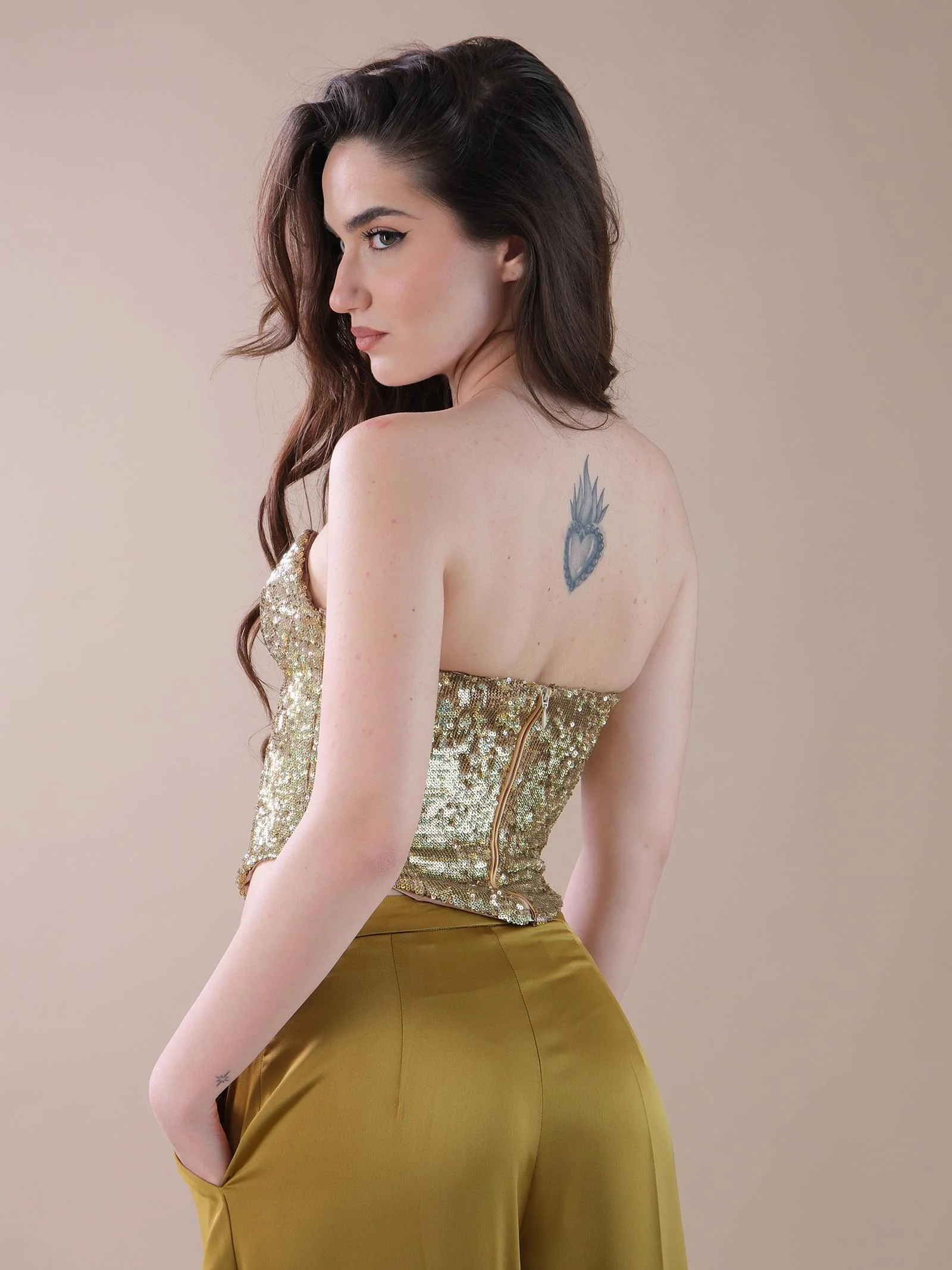 Top bustier Silence Limited oro ricoperto di pailettes - Image 3