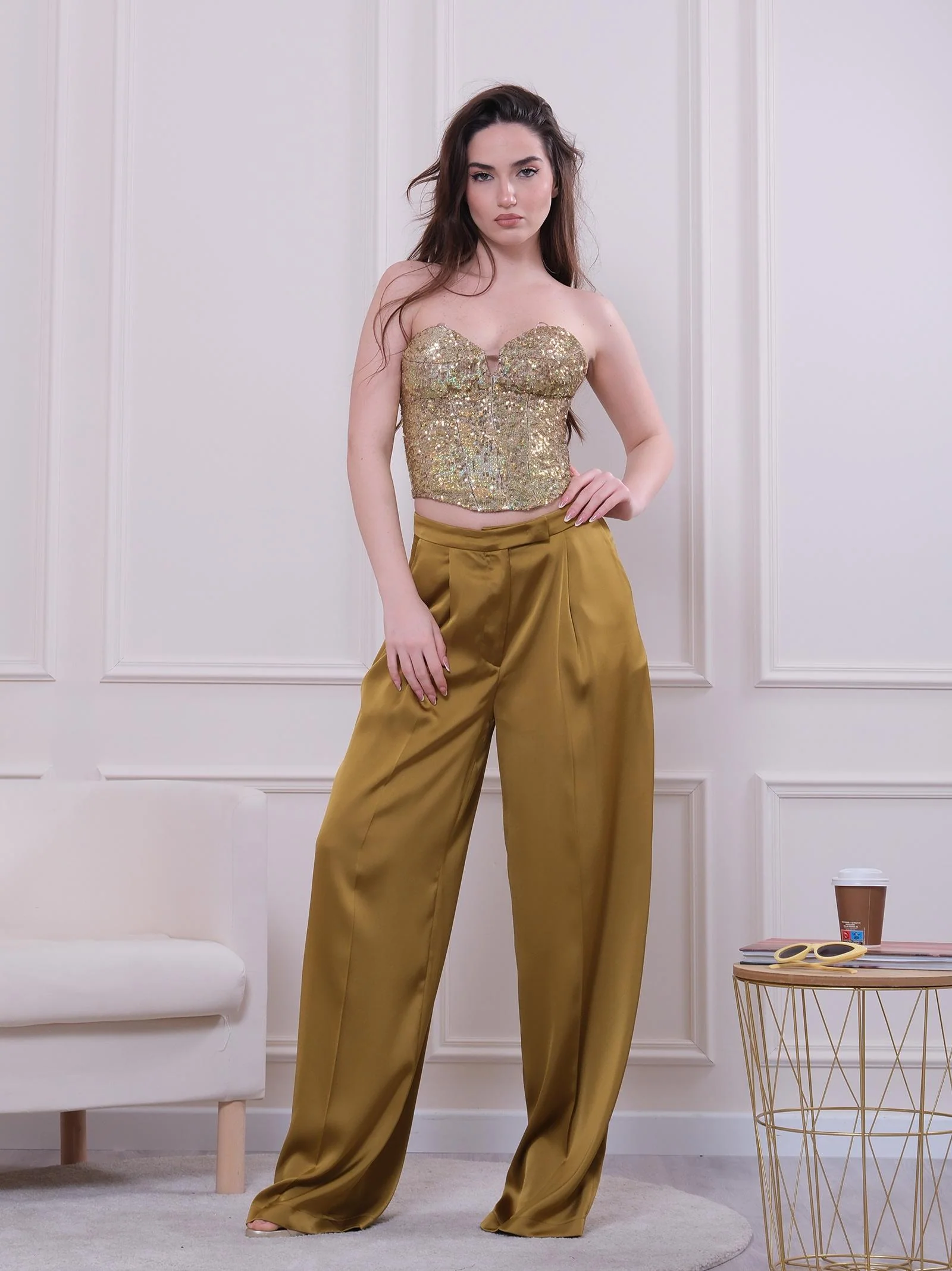 Top bustier Silence Limited oro ricoperto di pailettes - Image 4