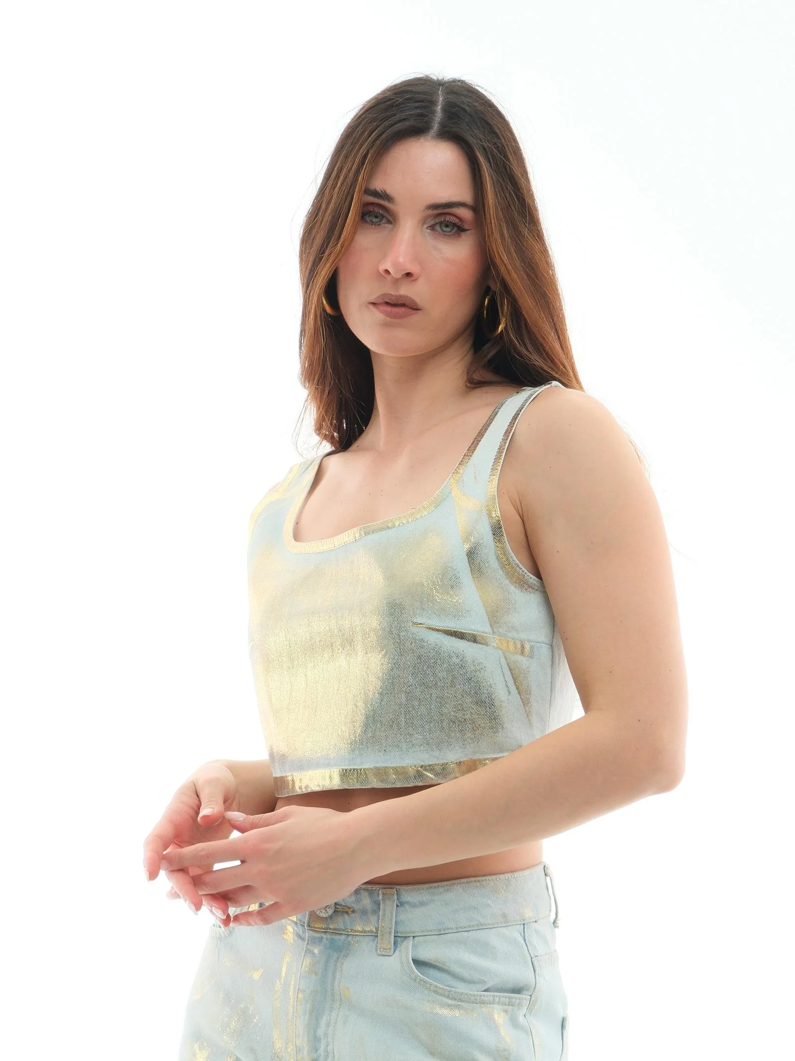Top "crop maylar" Silence Limited in denim placcato - Image 2