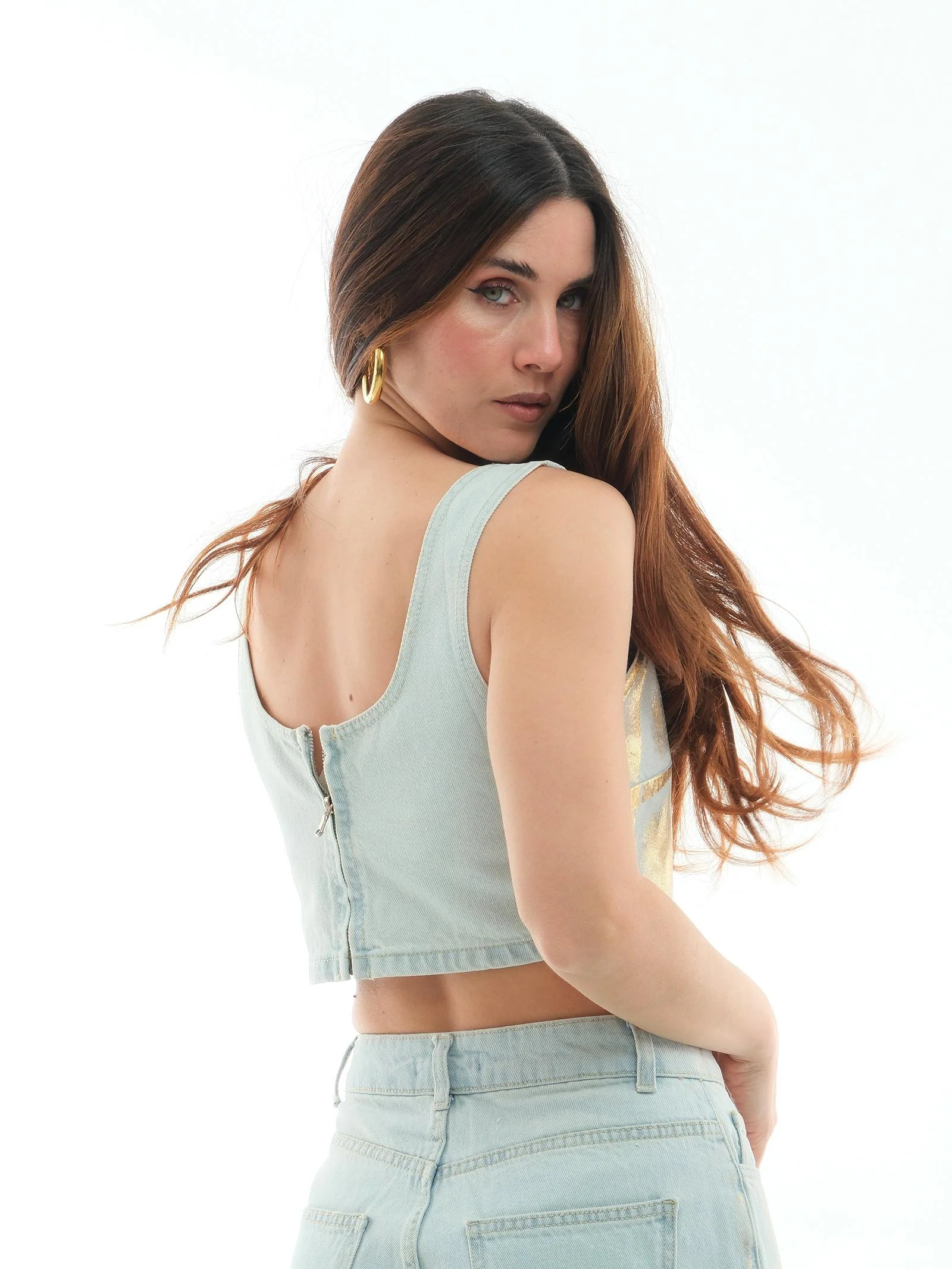 Top "crop maylar" Silence Limited in denim placcato - Image 3
