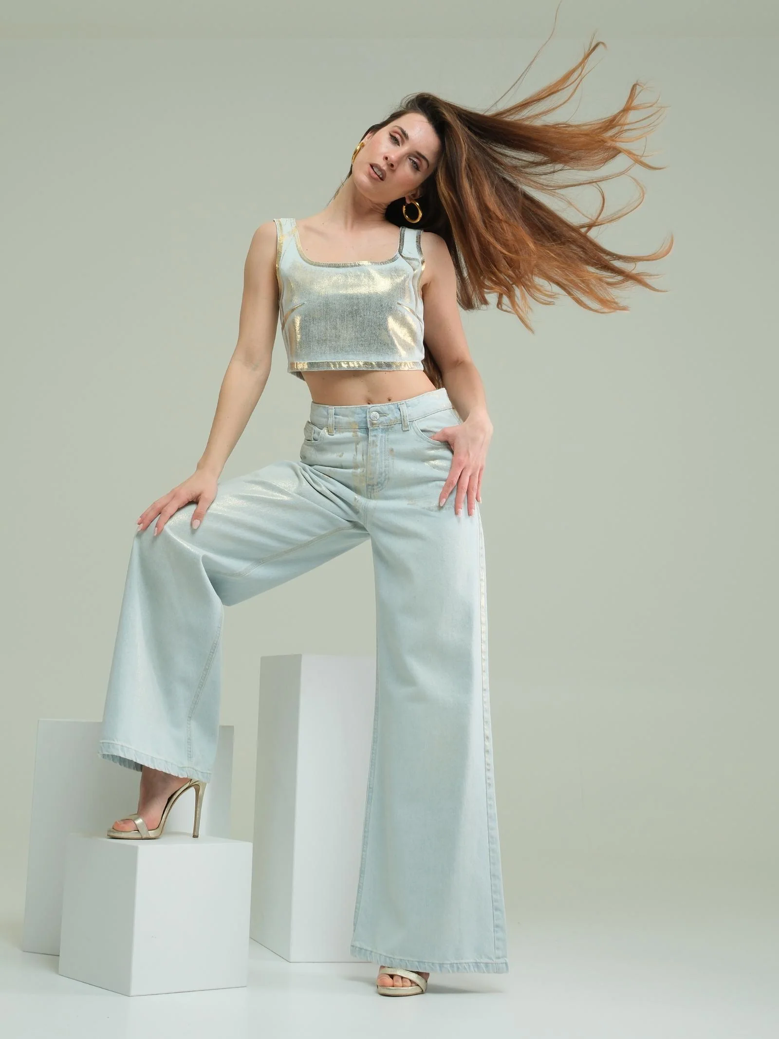 Top "crop maylar" Silence Limited in denim placcato - Image 4