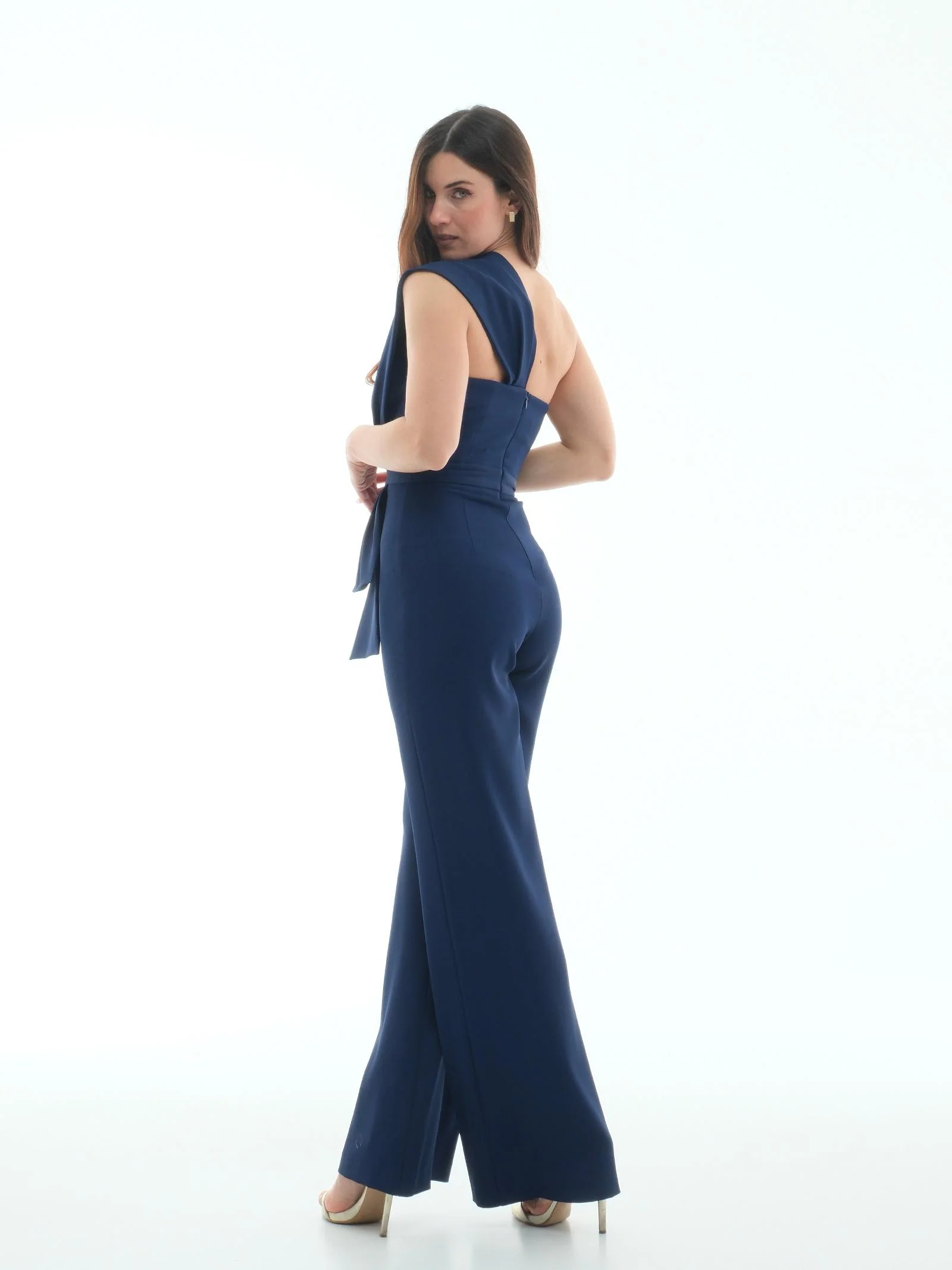 Tuta monospalla Silence Limited blu navy con dettaglio drappeggio - Image 3