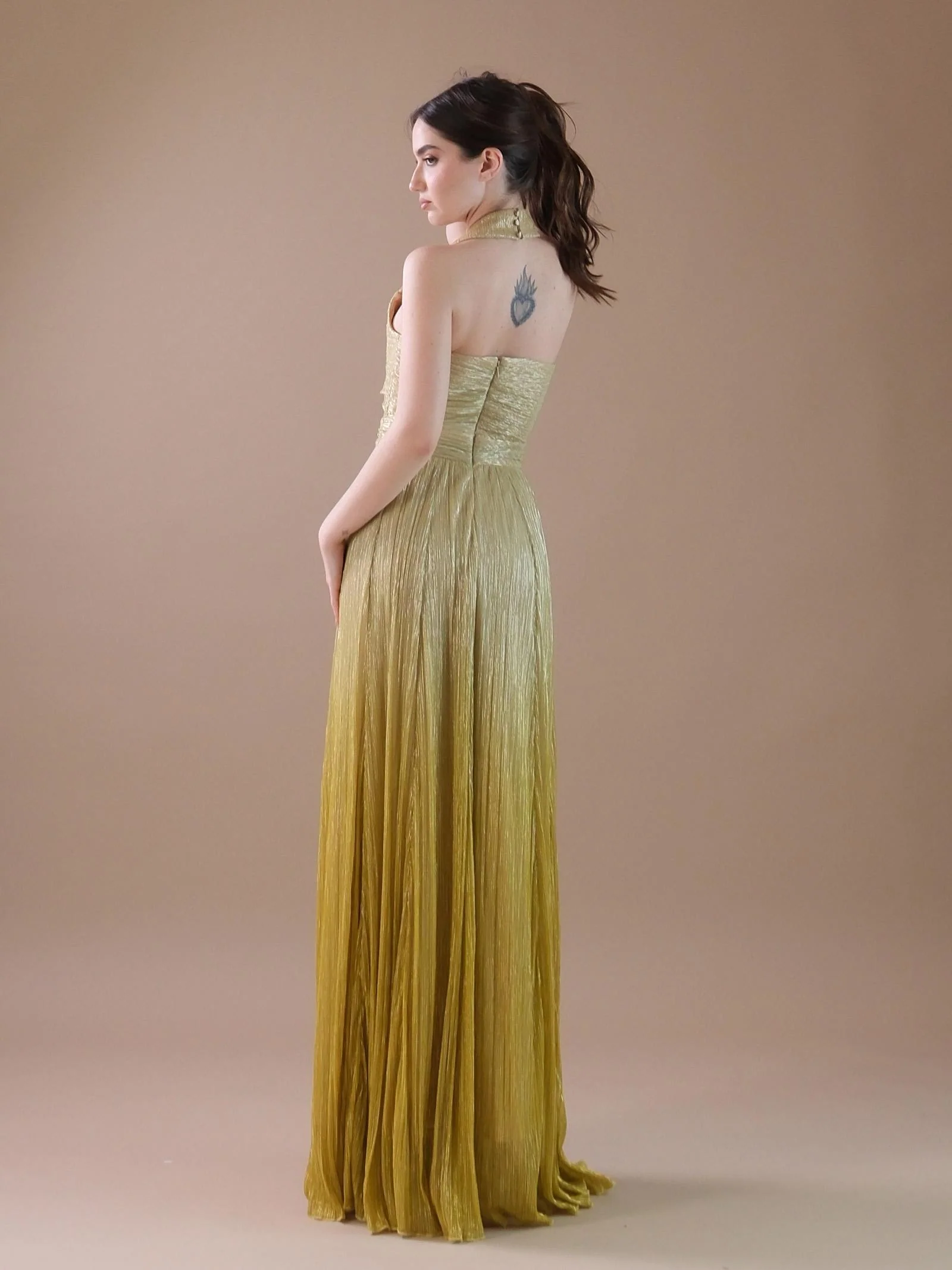 Zelda Dress degradè da oro a giallo e scollo arricciato - Image 3