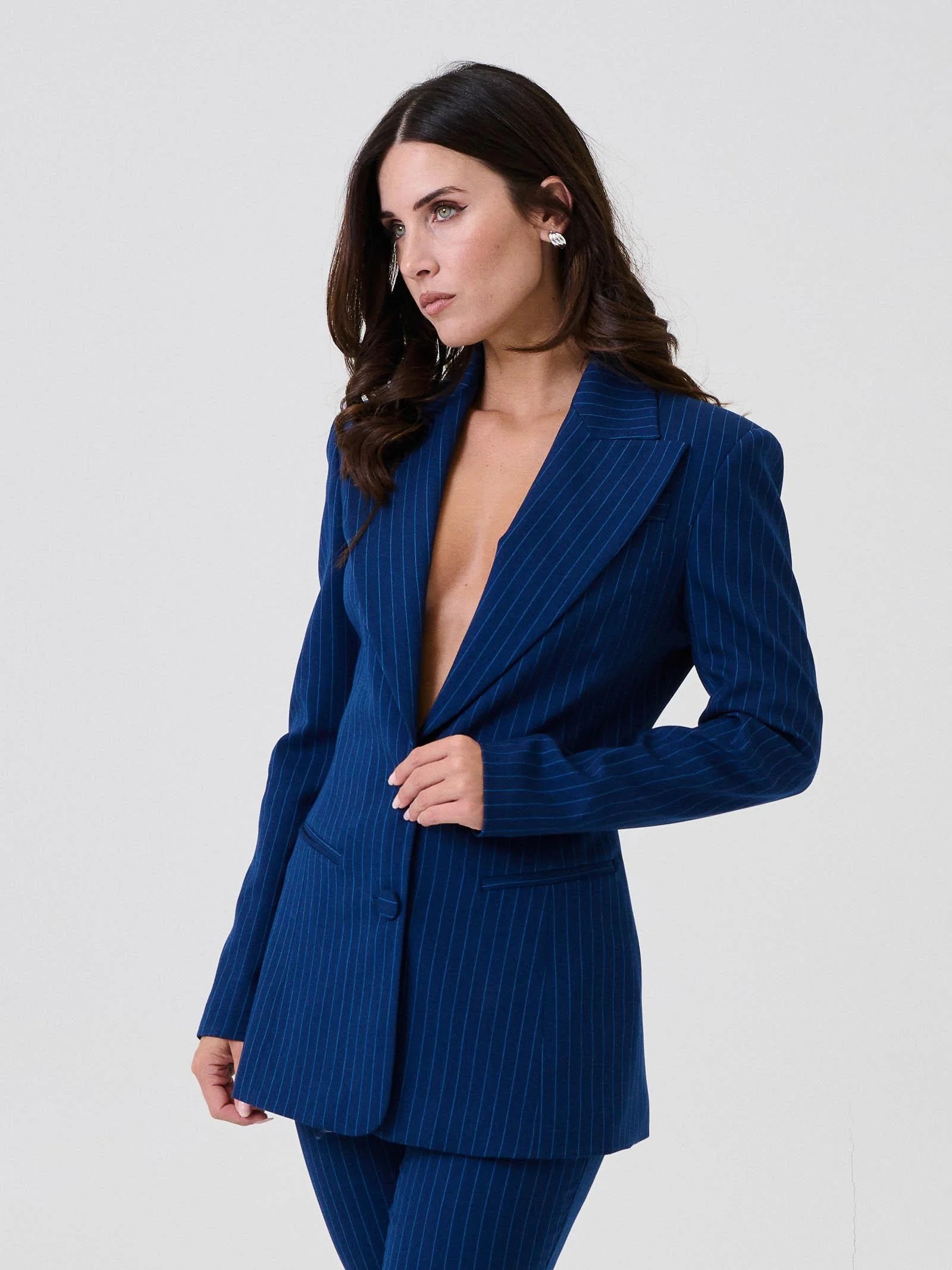 Giacca monopetto Silence Limited blu navy a righe - Image 2