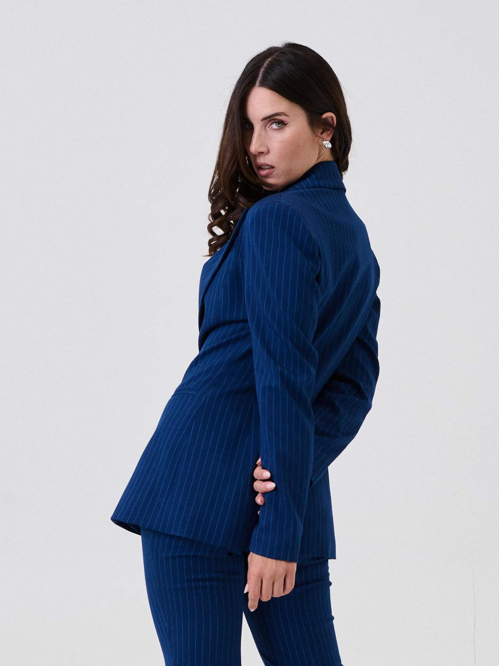 Giacca monopetto Silence Limited blu navy a righe - Image 3