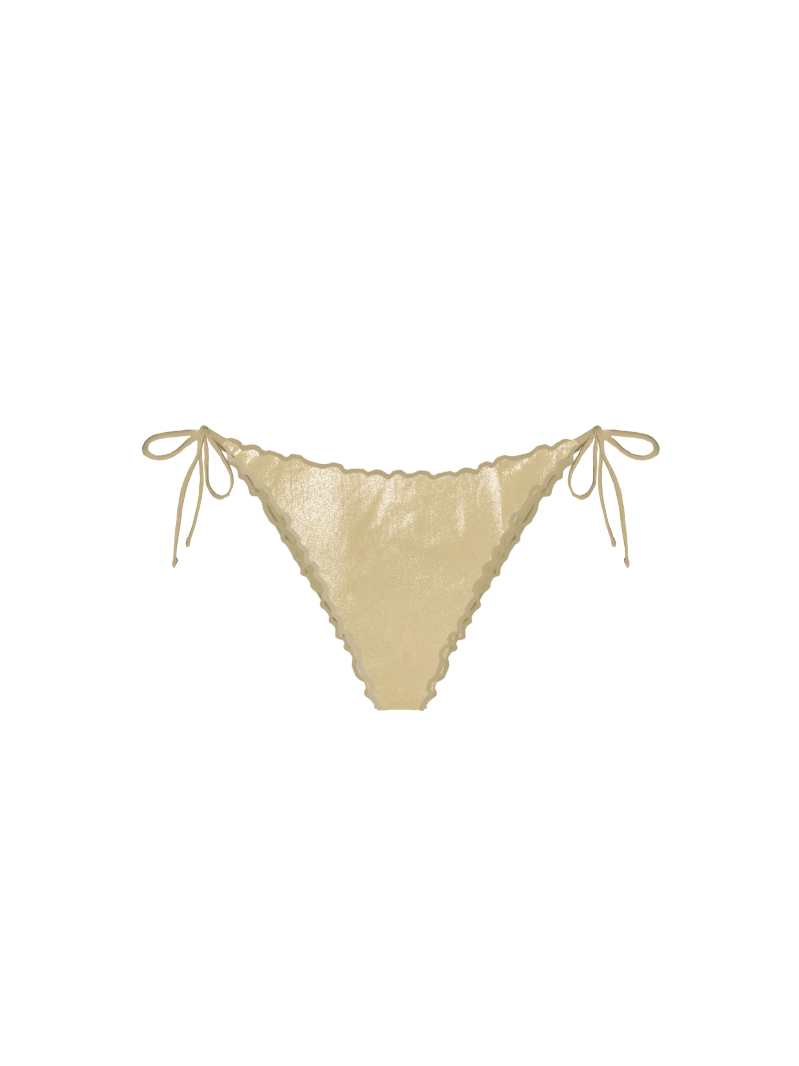 Slip bikini Saint Barth oro con bordi arricciati e lacci laterali