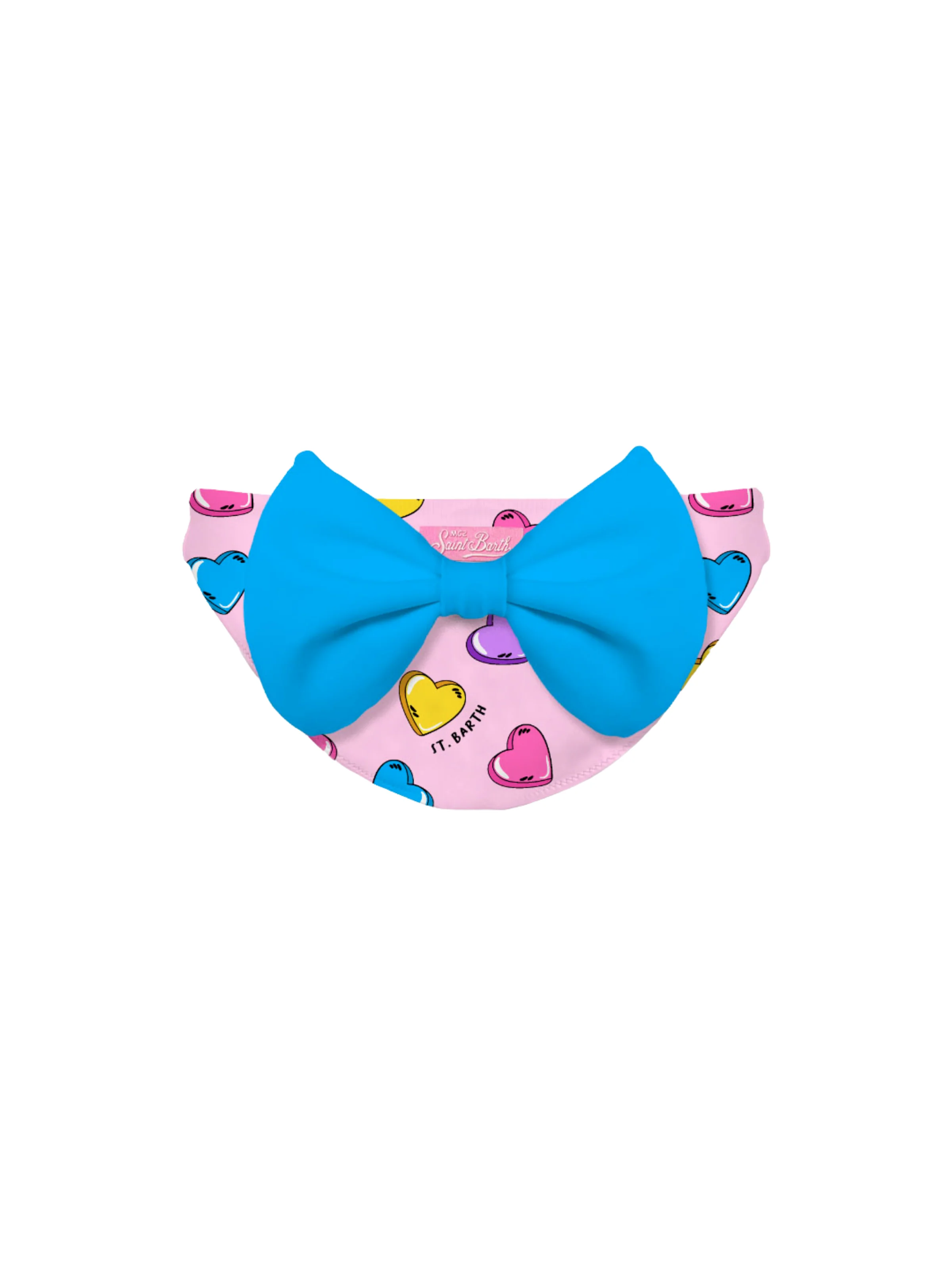 Slip mare "Madame" Saint Barth rosa con cuori all over e fiocco blu