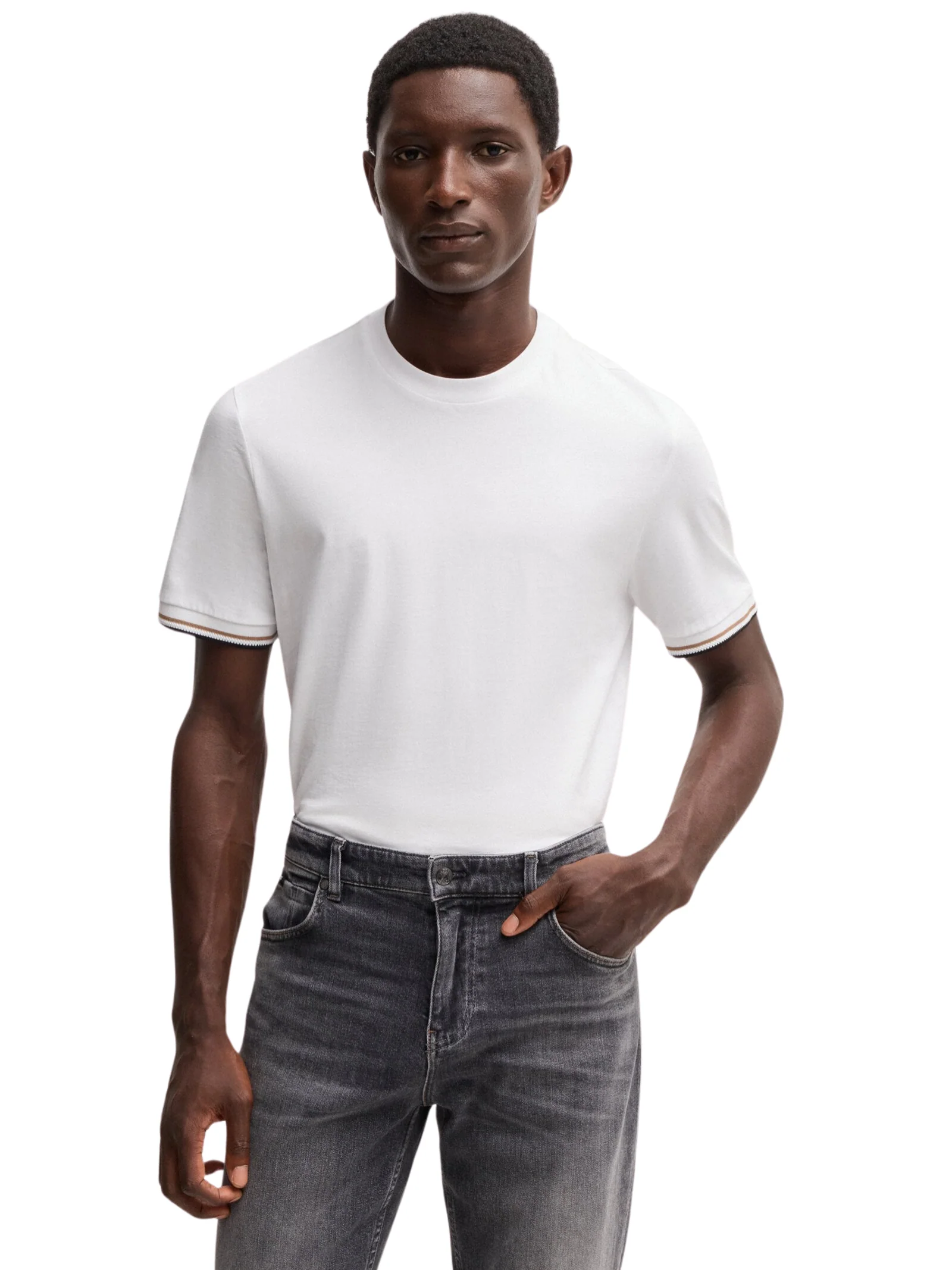 T-shirt a maniche corte BOSS bianca con righe iconiche del logo - Image 2
