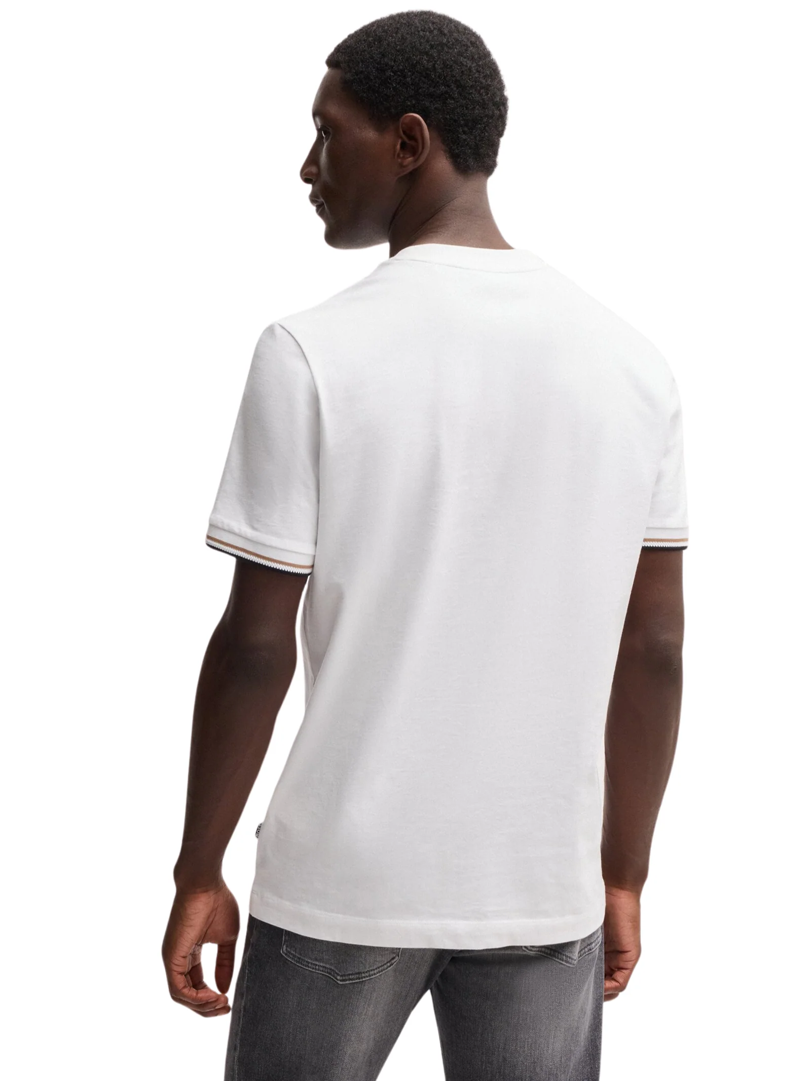 T-shirt a maniche corte BOSS bianca con righe iconiche del logo - Image 3