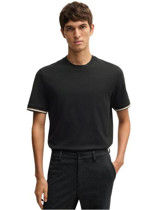 T-shirt a maniche corte BOSS nera con righe iconiche del logo - Image 2