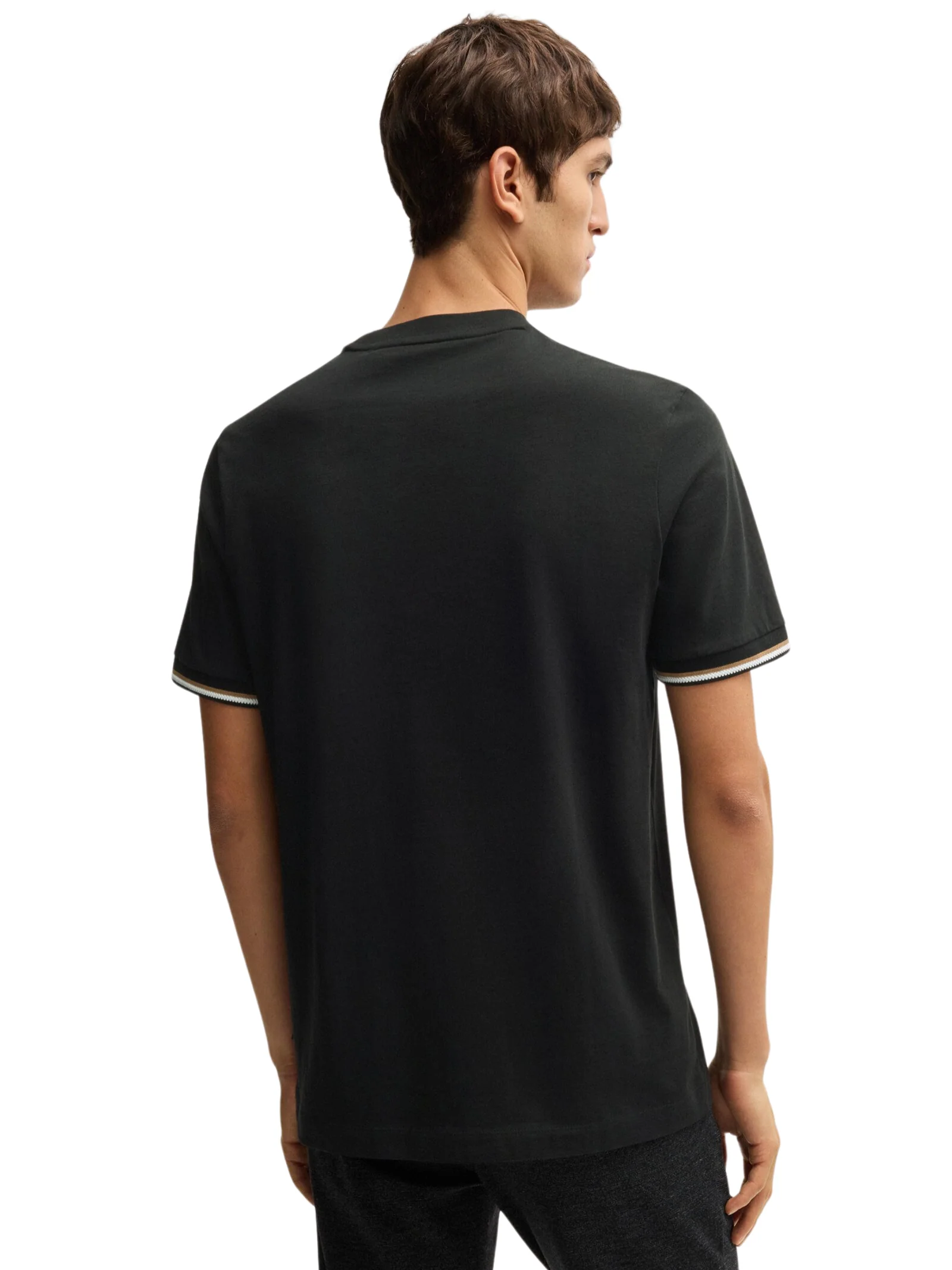 T-shirt a maniche corte BOSS nera con righe iconiche del logo - Image 3