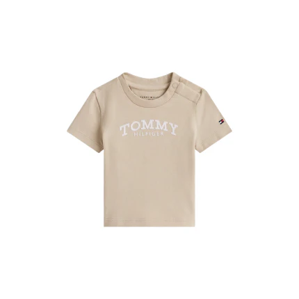 T-Shirt a maniche corteTommy Hilfiger beige con logo in rilievo