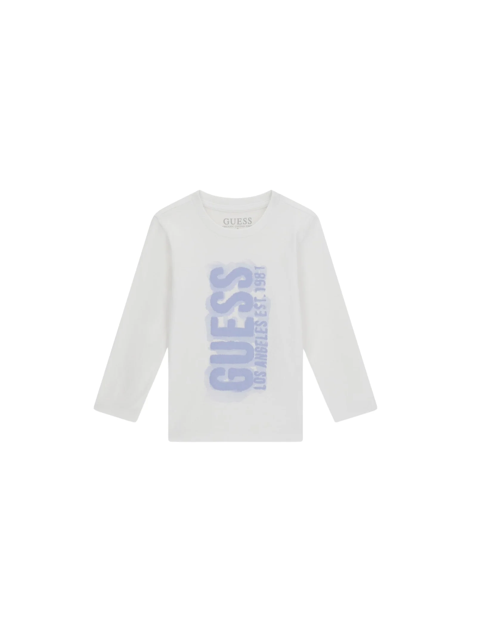 T-Shirt a maniche lunghe Guess bianca con maxi logo verticale