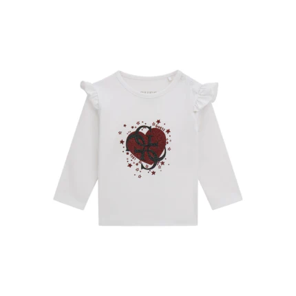 T-Shirt a maniche lunghe Guess bianca con volant
