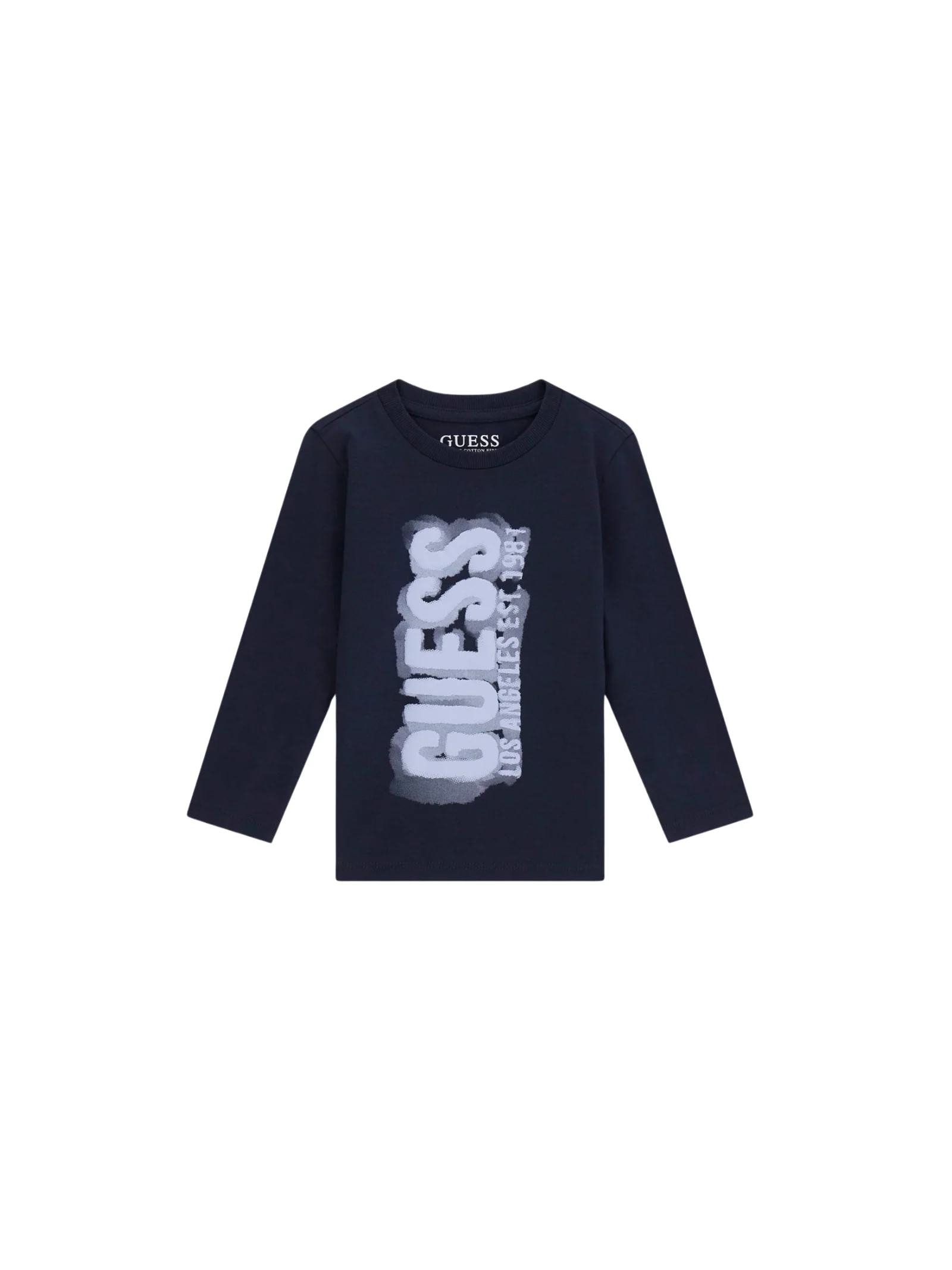 T-Shirt a maniche lunghe Guess blu navy con maxi logo verticale
