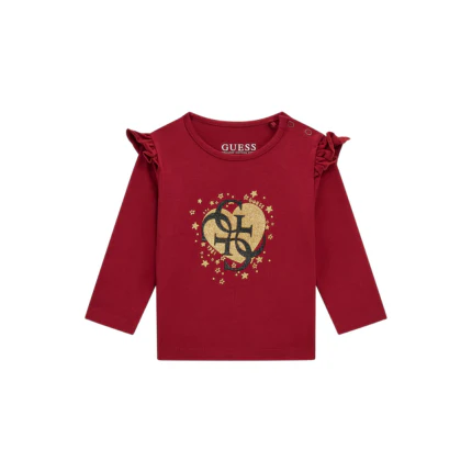 T-Shirt a maniche lunghe Guess rossa con volant