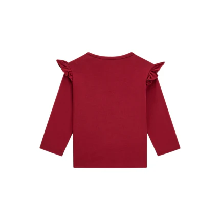 T-Shirt a maniche lunghe Guess rossa con volant - Image 2