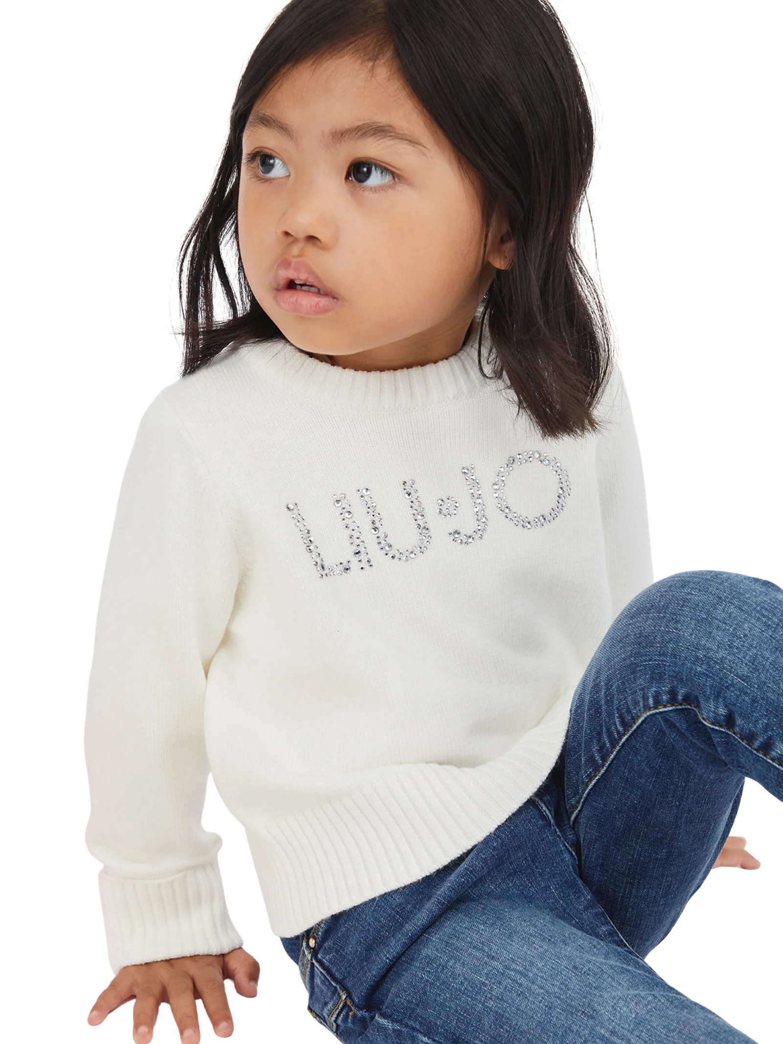 T-Shirt a maniche lunghe Liu Jo bianca con logo con strass - Image 3